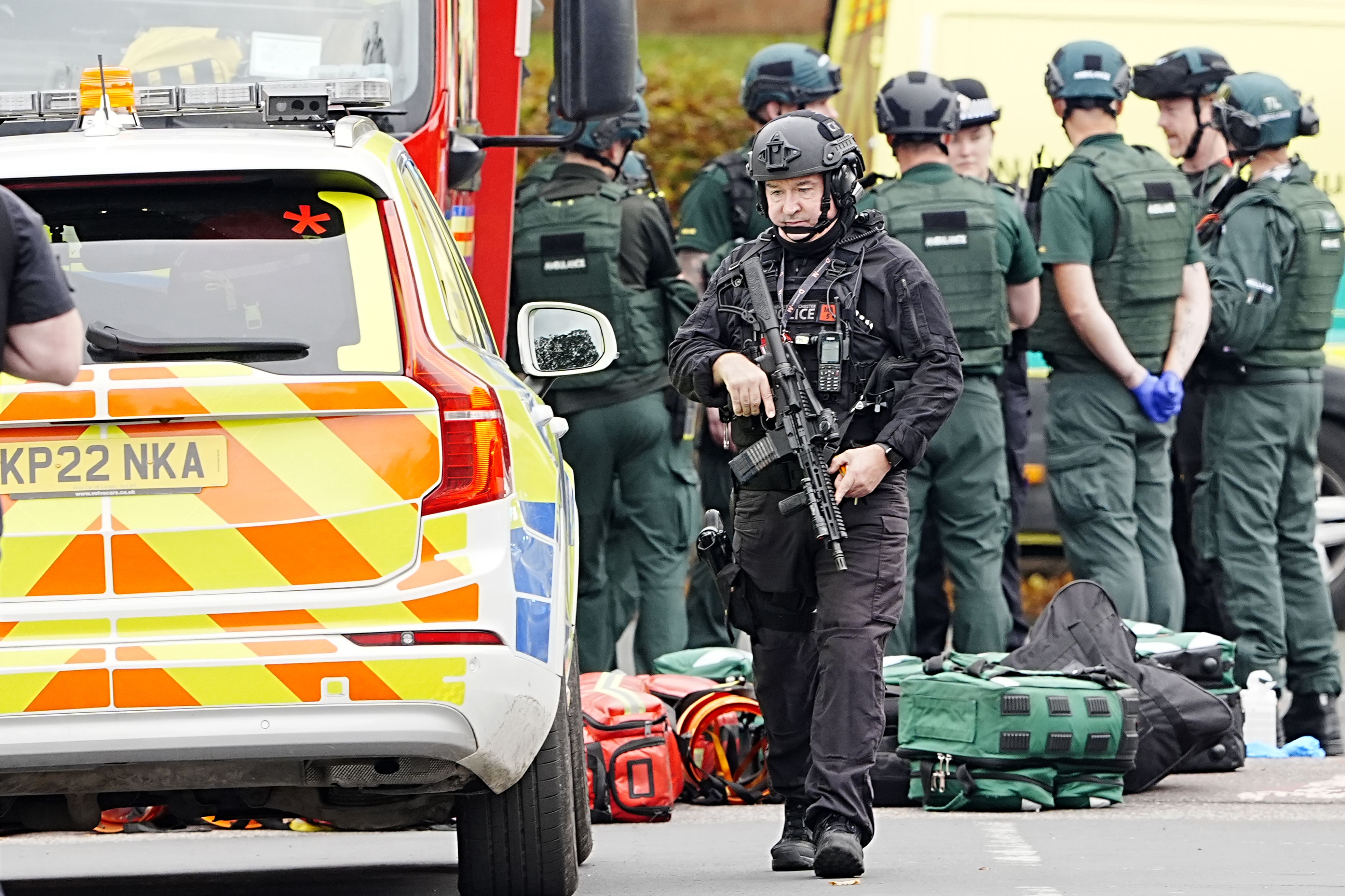 An armed police officer at the scene of the terror attack in Crumpsall, Manchester (Peter Byrne/PA)