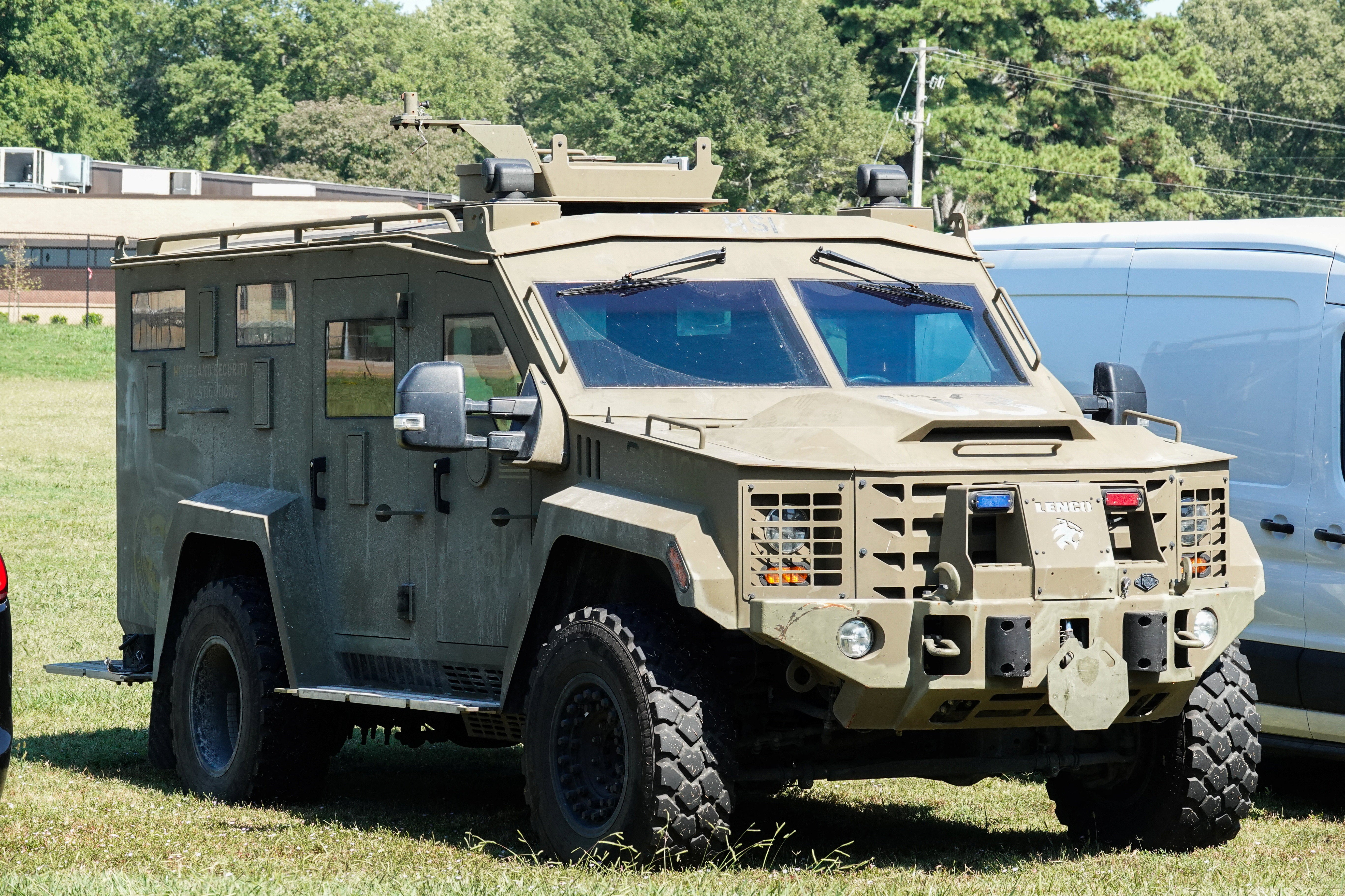 An armored vehicle stands parked in Memphis after Trump said he will deploy the National Guard