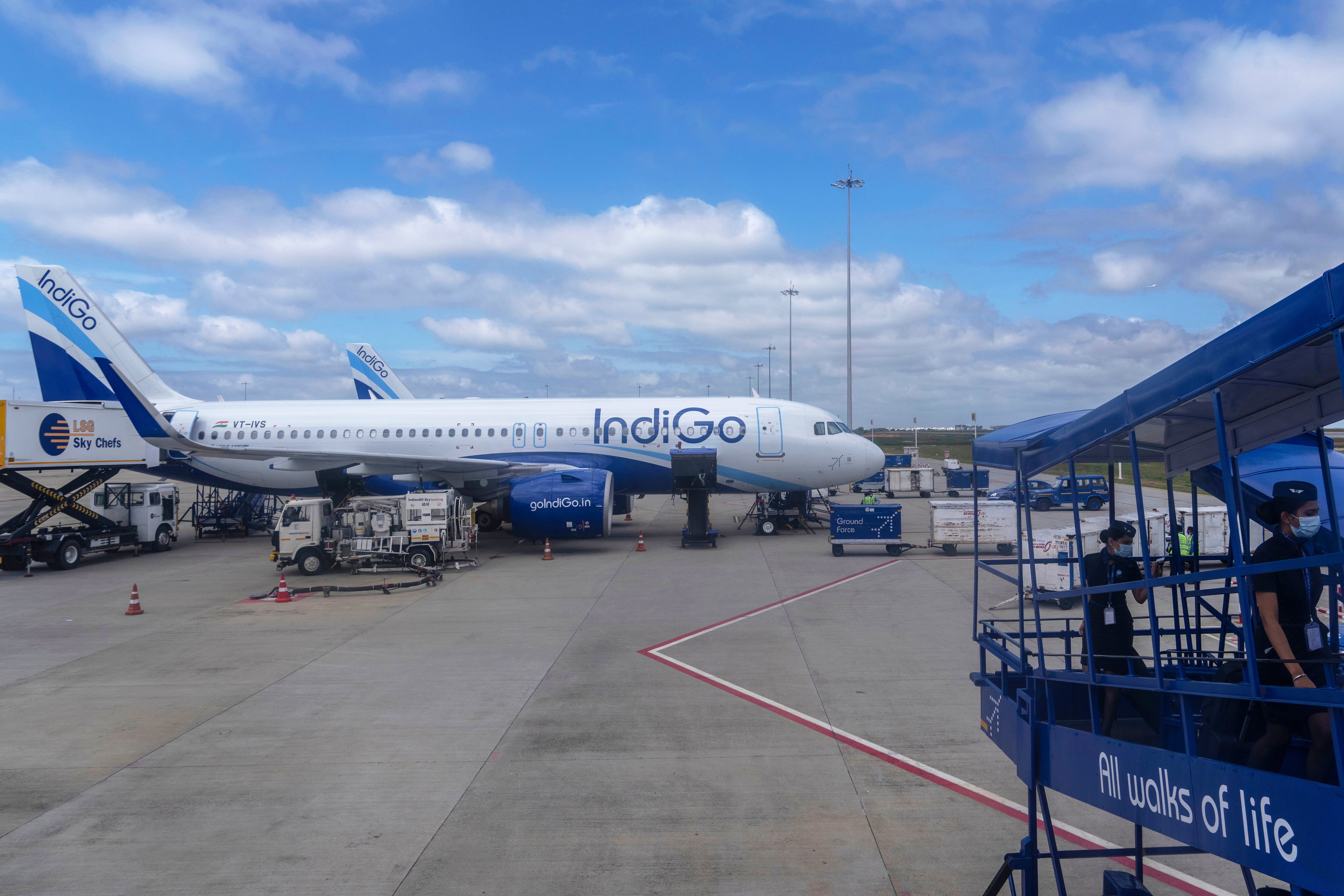 An aircraft of India's budget airline IndiGo is serviced at Kempegowda International Airport in Bangalore, India, Sept. 16, 2022