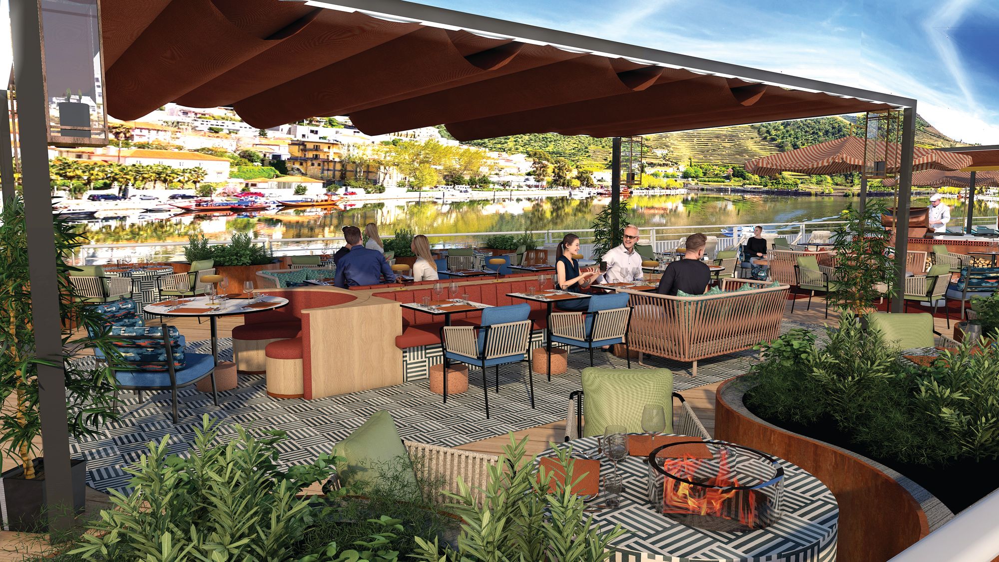 Cinder on the top deck of Tui Luzia will offer a bar and dining area with riverside views