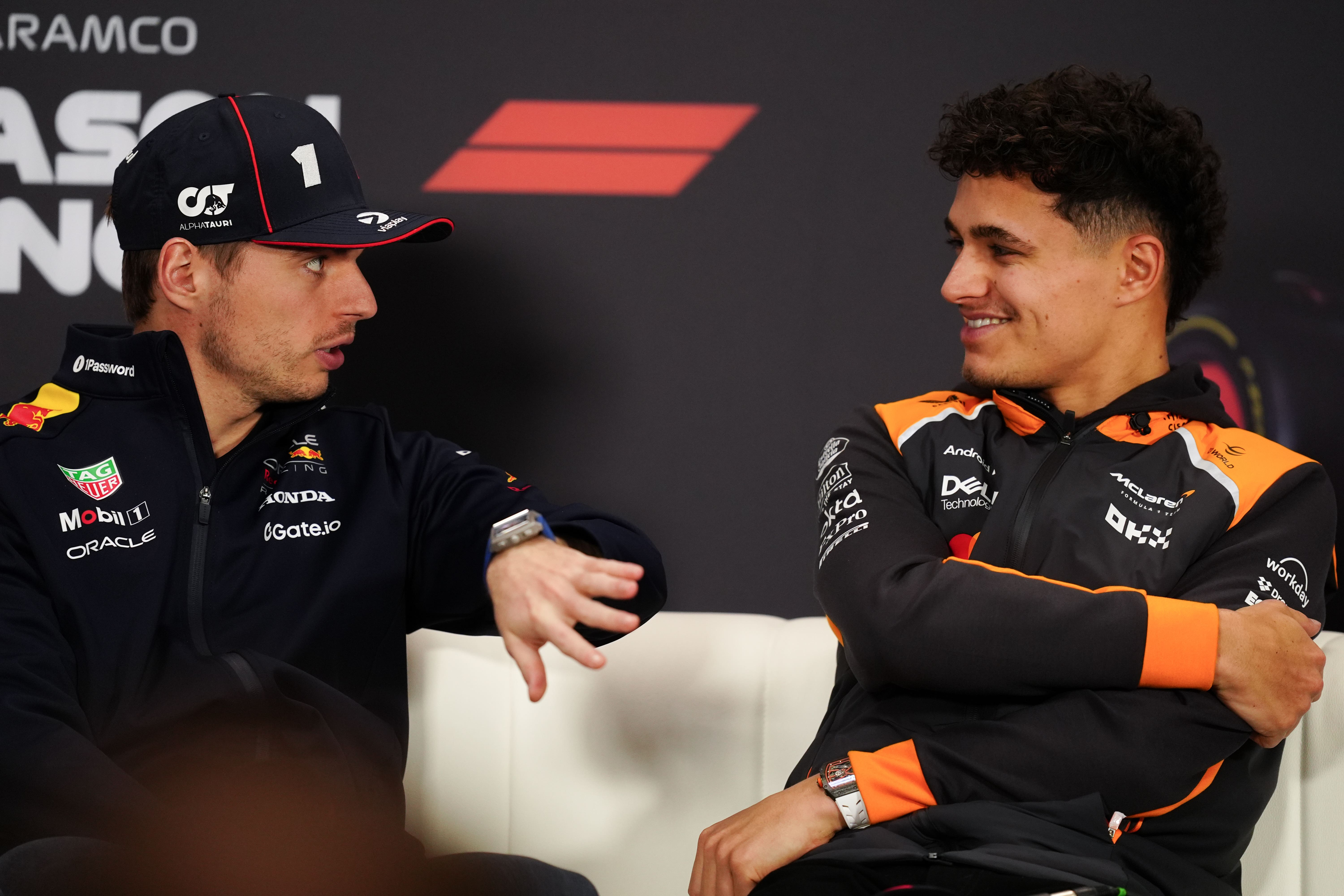 Lando Norris (right) says Max Verstappen was ‘born into an F1 seat’ (David Davies/PA)