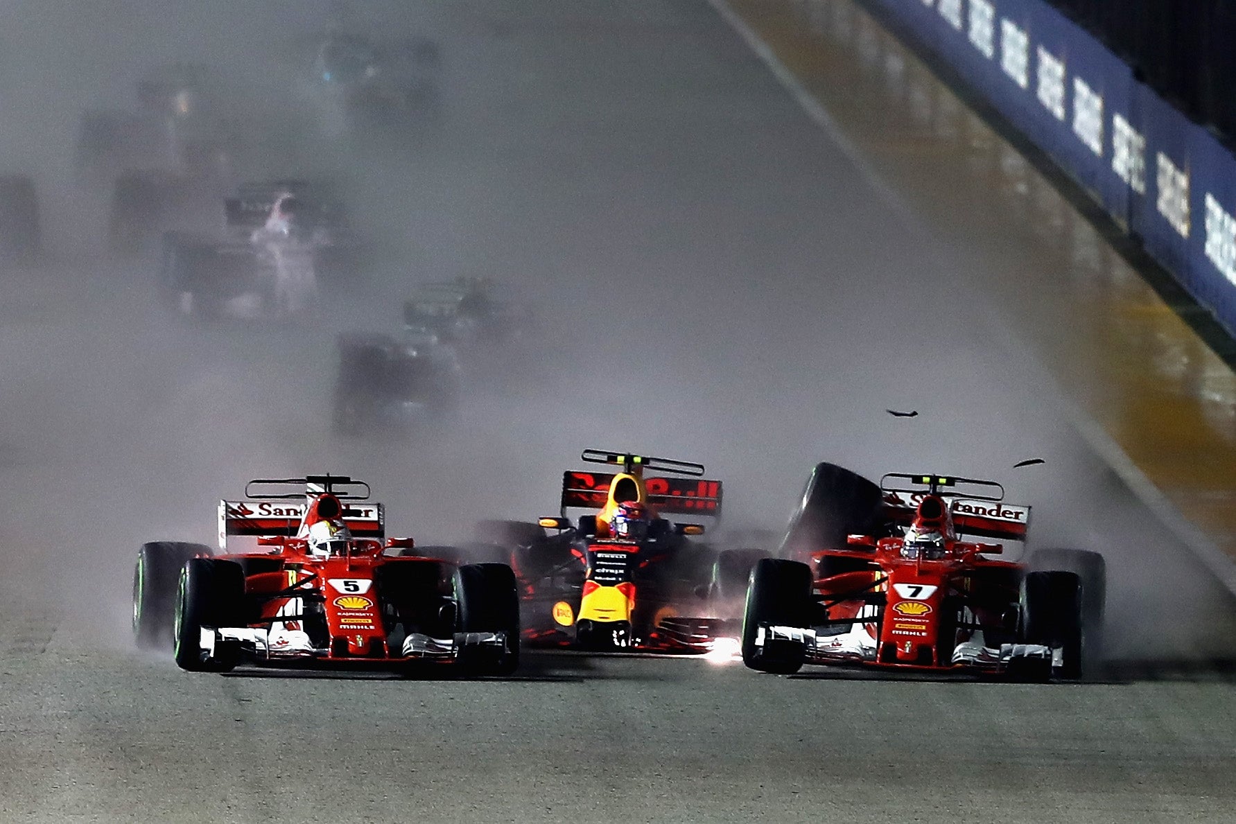 Max Verstappen crashed out of the 2017 Singapore Grand Prix in a chaotic start
