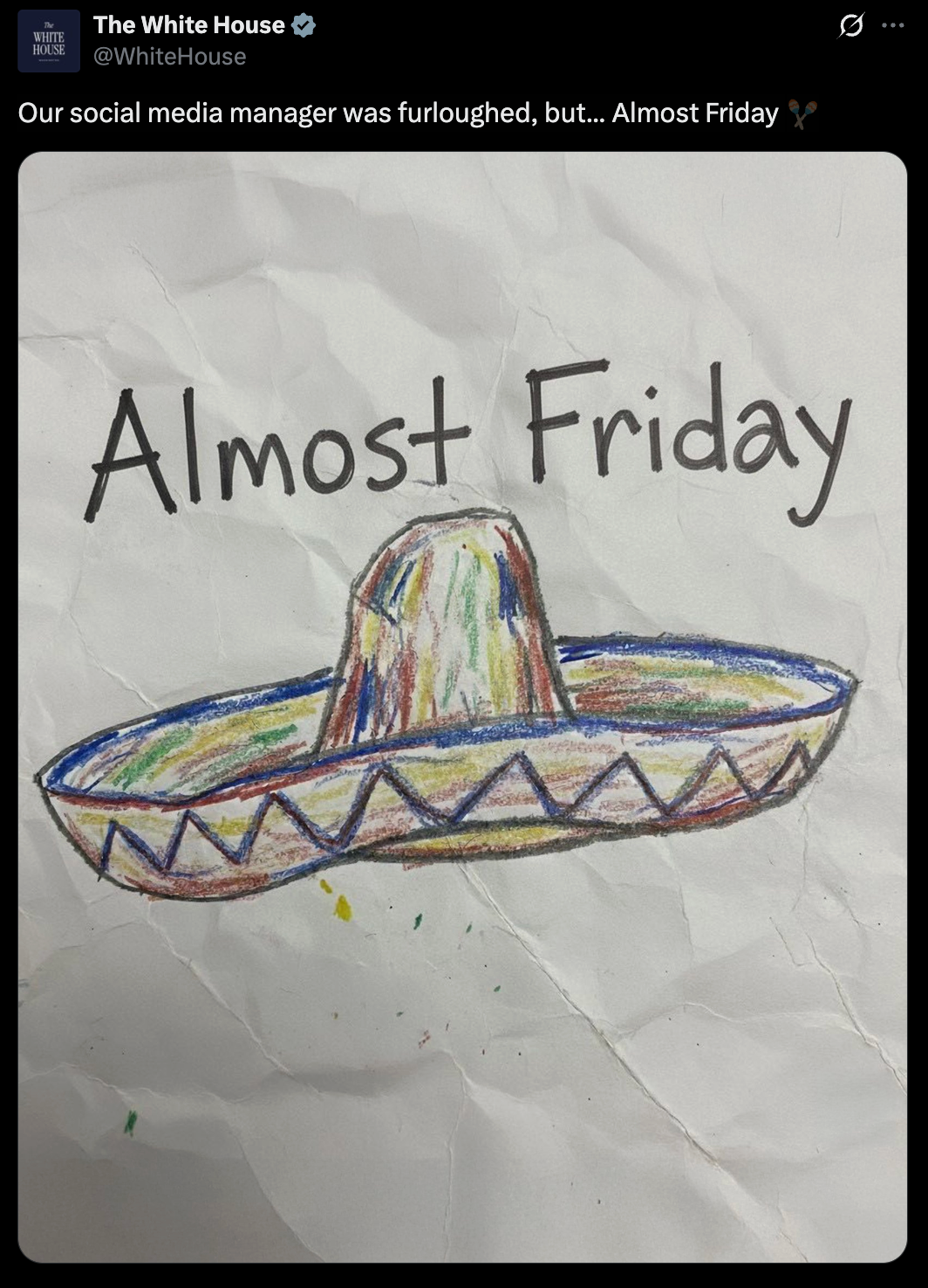 The White House joins in with Trump's mockery of House Minority Leader Hakeem Jeffries by posting a sombrero meme on its offical X account on Friday October 3 2025