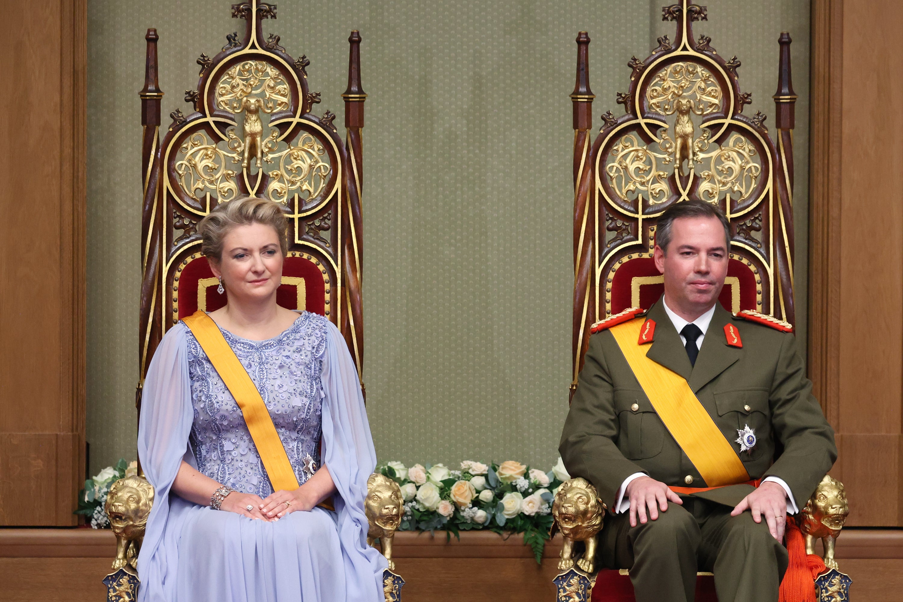 Luxembourg's Grand Duke Guillaume, right, and Luxembourg's Grand Duchess Stephanie