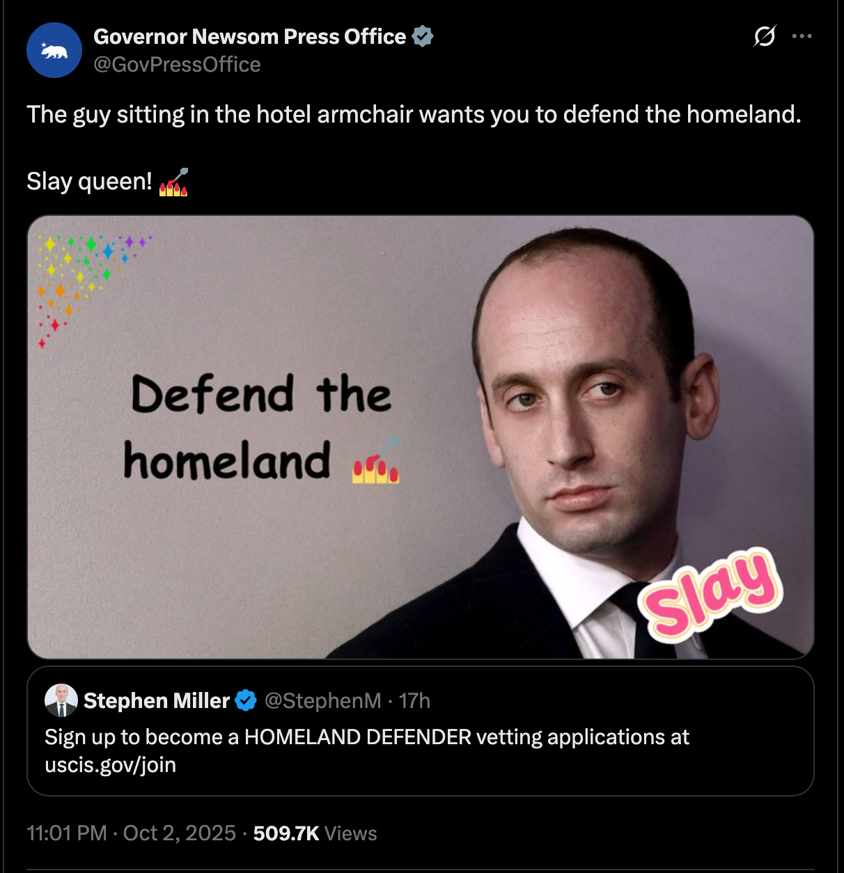 Gavin Newsom's press office posted this meme on Thursday, one day after posting an AI-generated image of President Donald Trump as Marie Antoinette