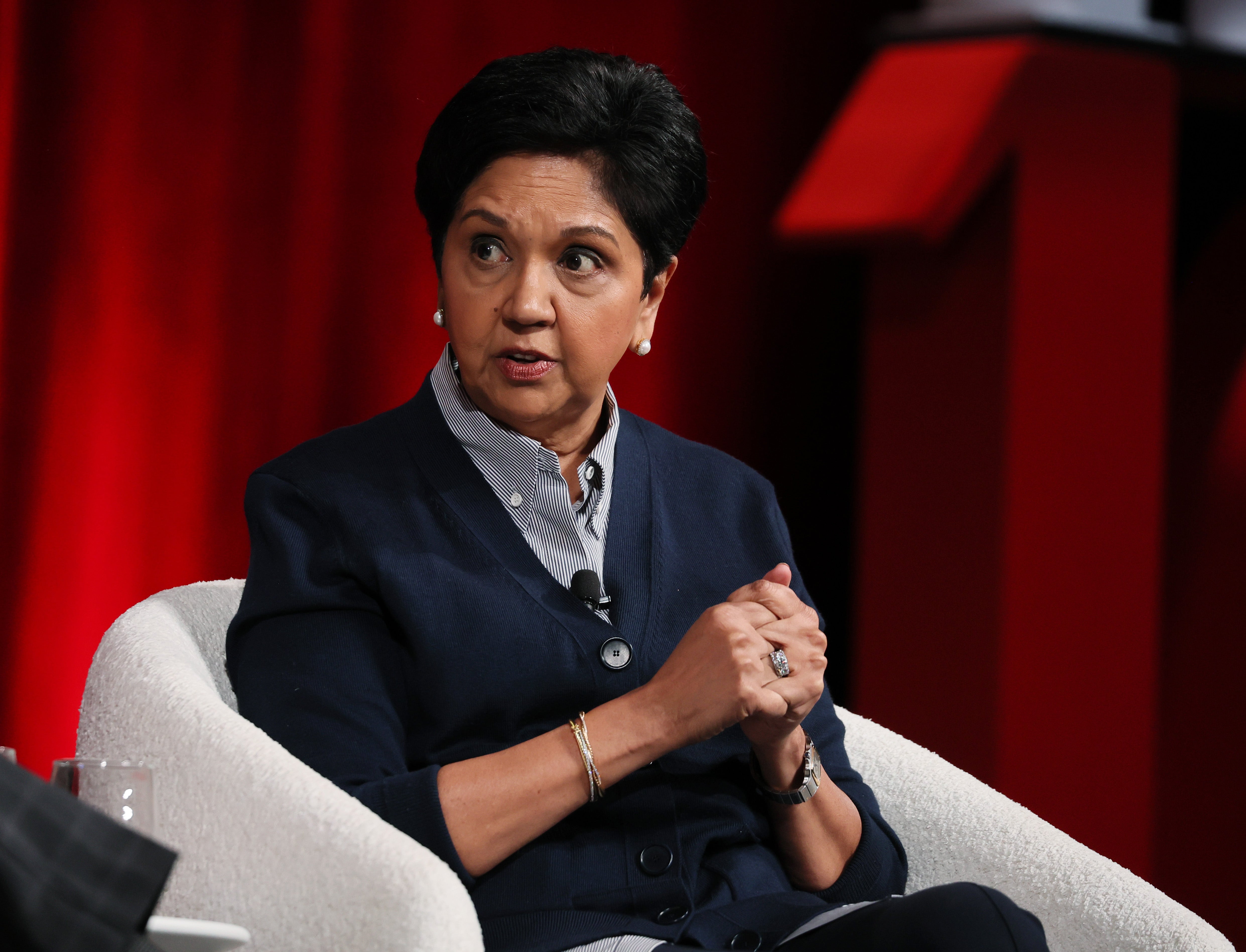 Indra Nooyi at the 2025 TIME100 Summit. She was the former CEO of PepsiCo and came to the US on an H-1B visa