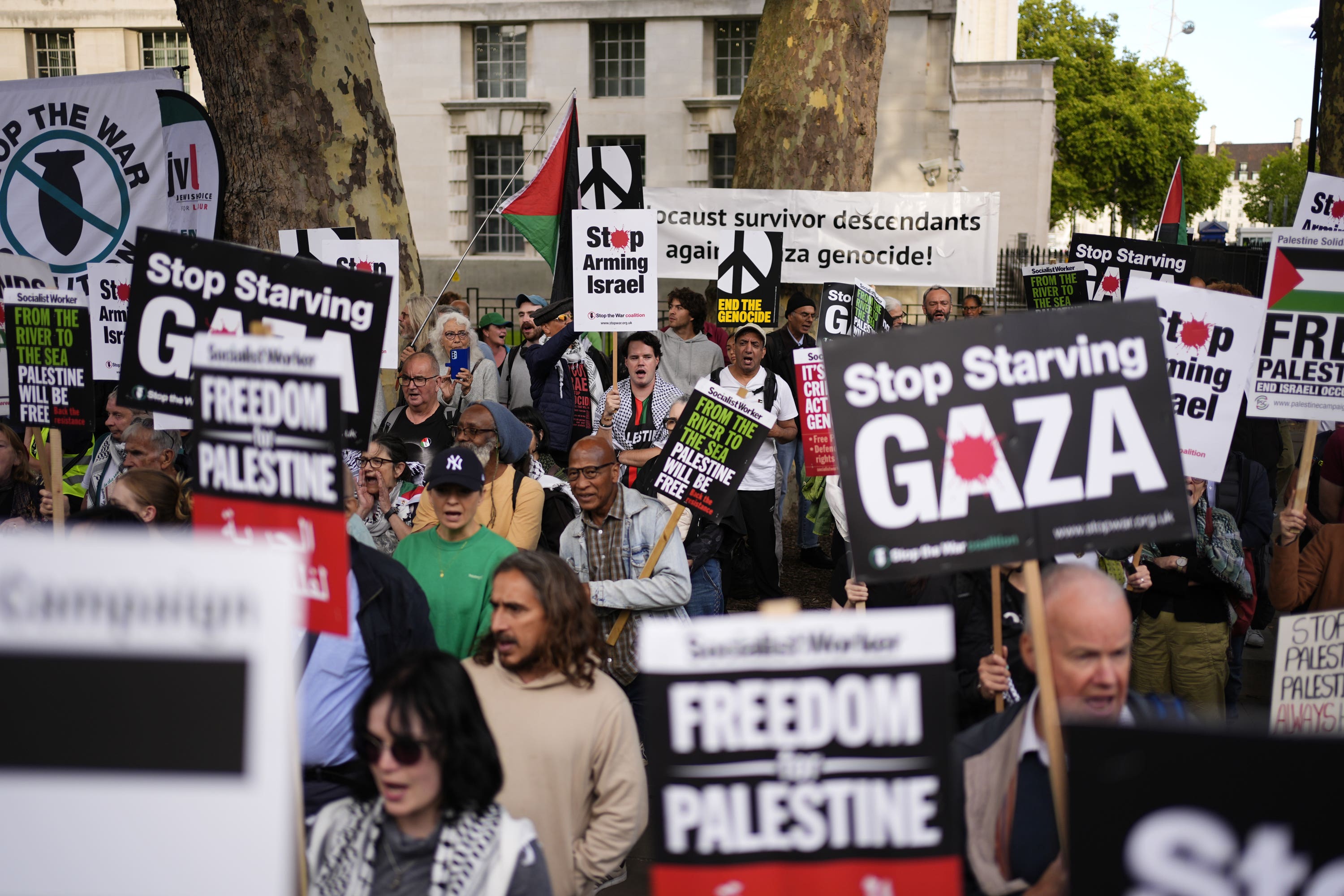 Campaigners from the Palestine Solidarity Campaign take part in a protest outside Downing Street (Jordan Pettitt/PA)