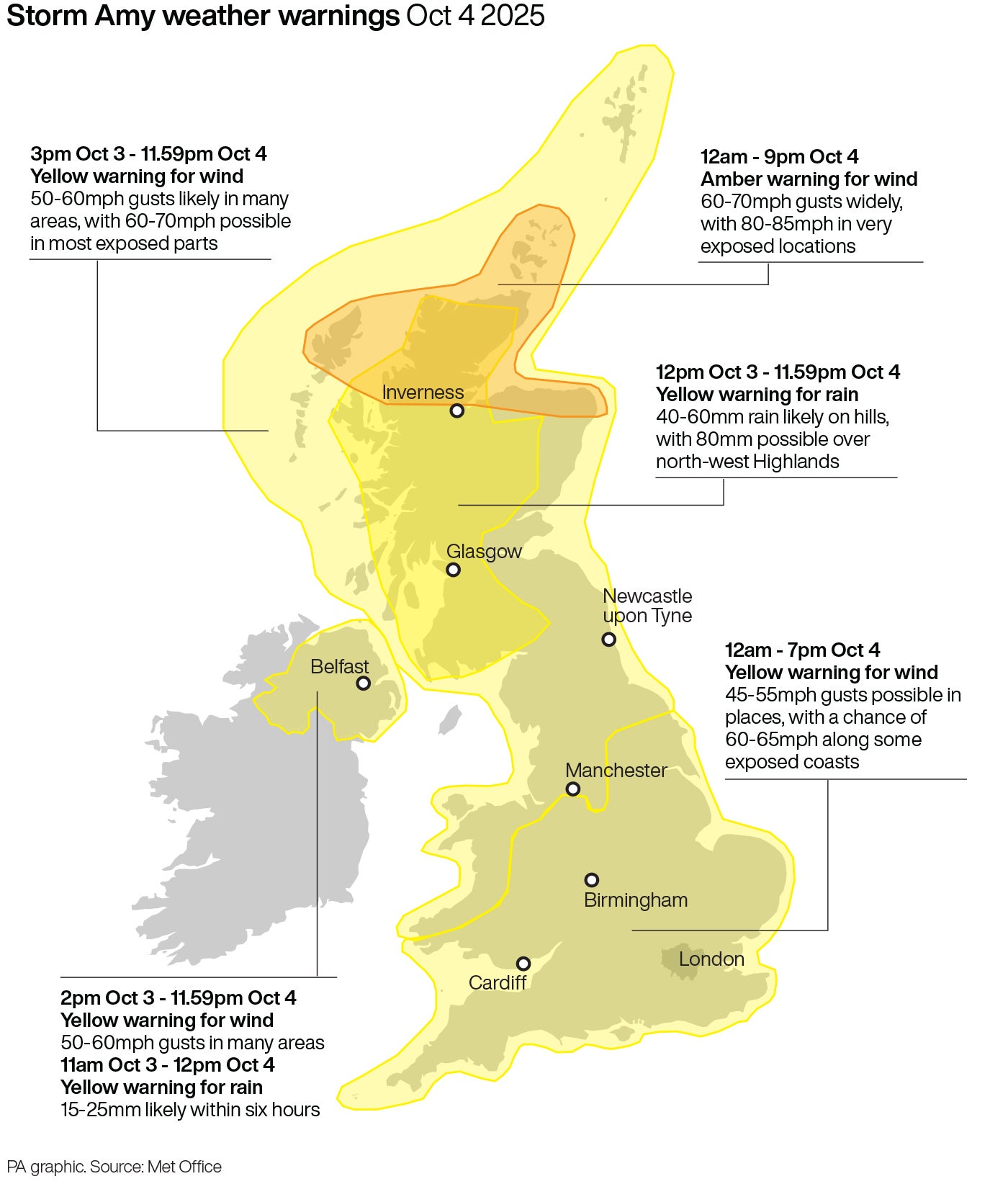 A yellow Met Office warning has been issued for the whole of the UK