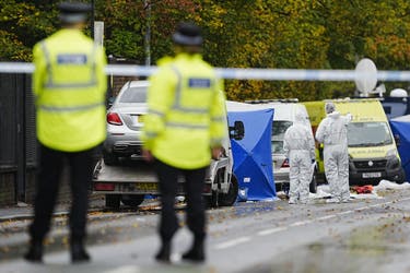 <p>The police investigation continues at the scene near Heaton Park Hebrew Congregation synagogue in Crumpsall (Peter Byrne/PA)</p>
