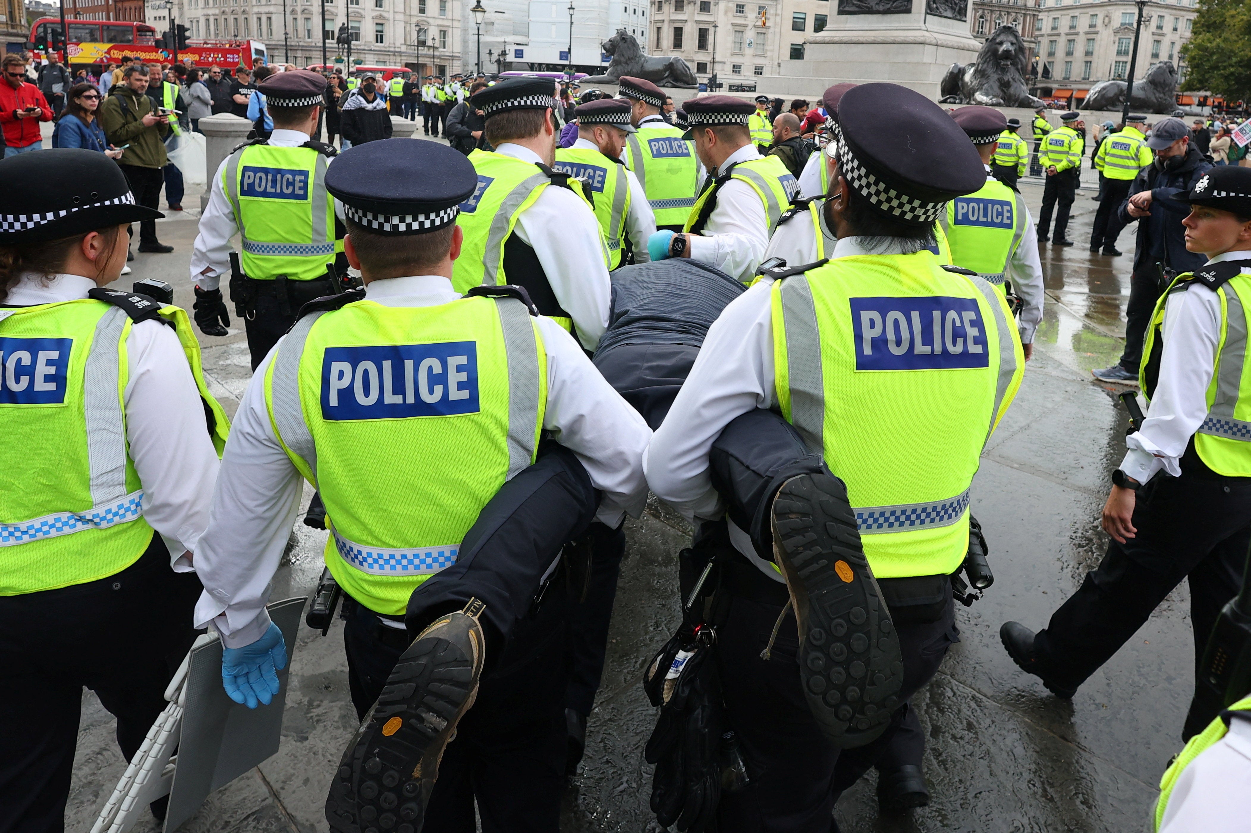 Many of those detained during the Palestine Action protests needed to be carried from Trafalgar Square