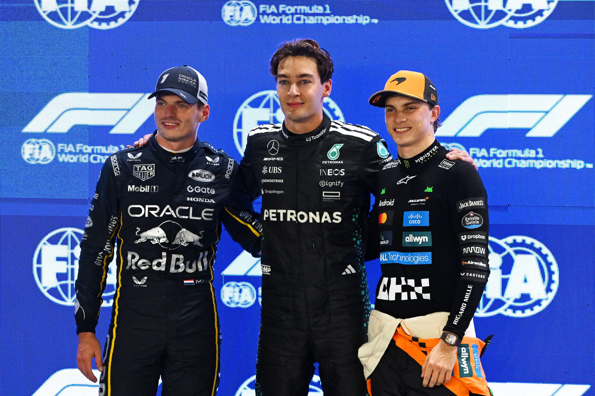 Max Verstappen (left) qualified second with Oscar Piastri (right) in third