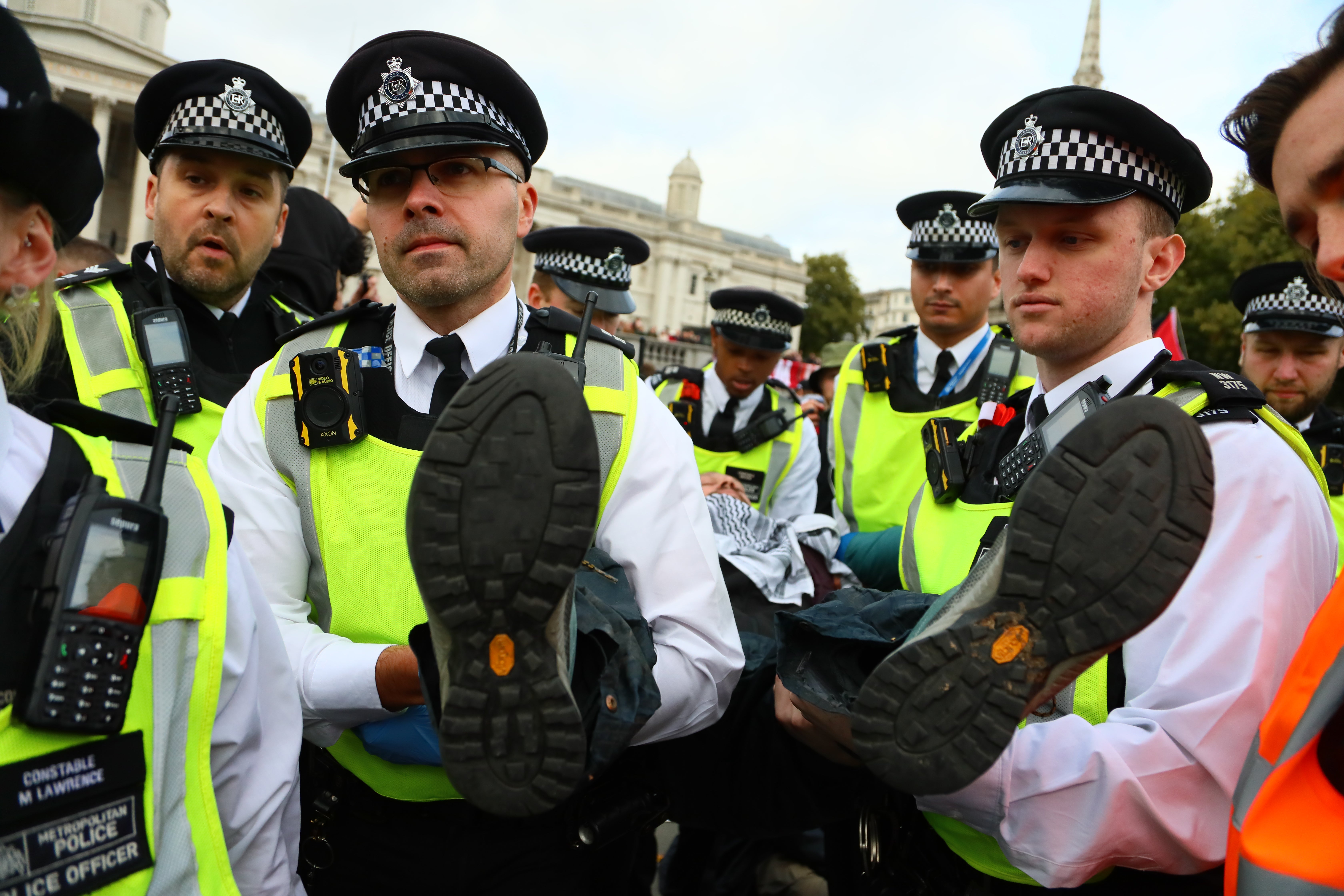 Many of those detained during the Palestine Action protests needed to be carried from Trafalgar Square