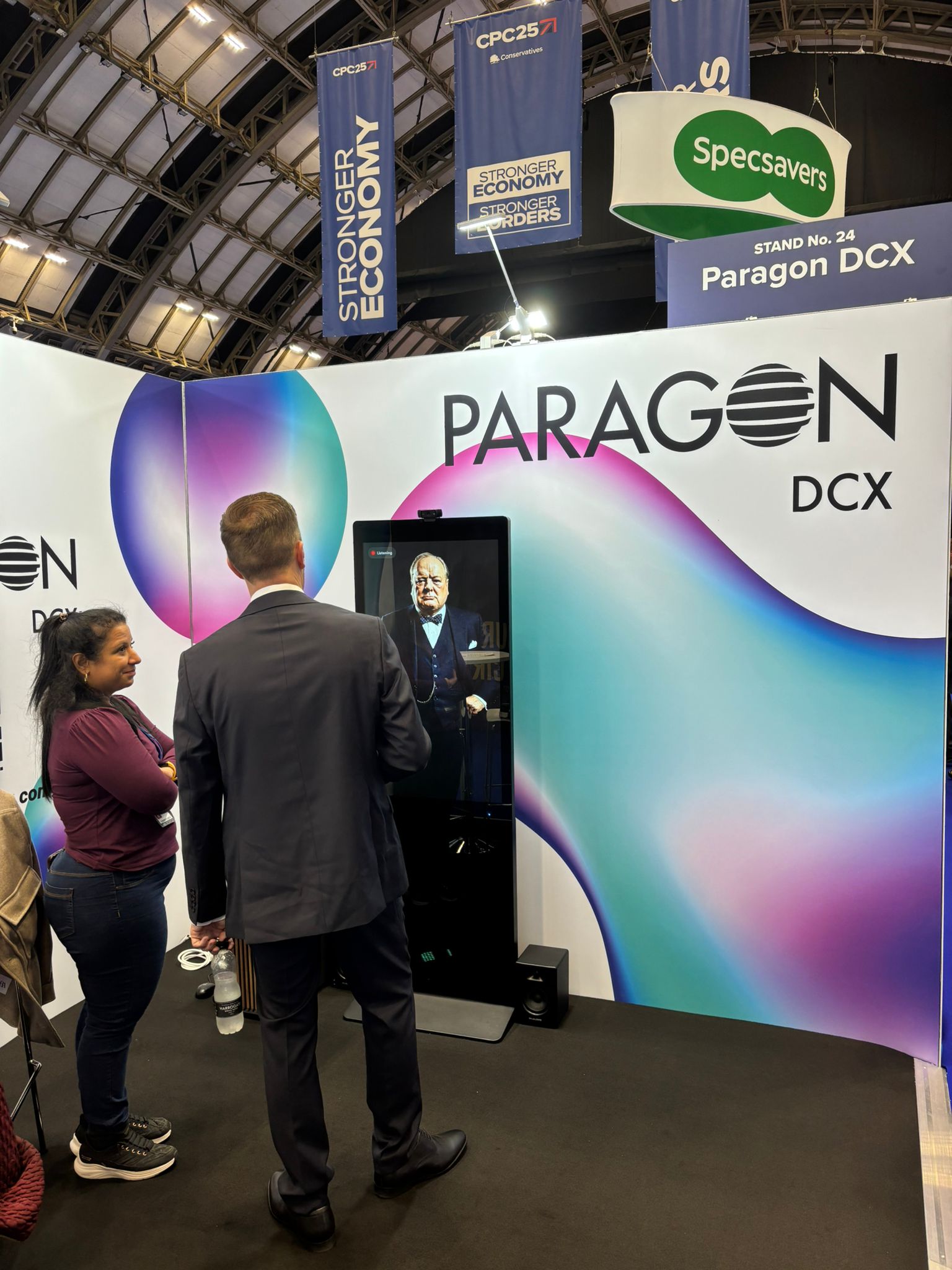 Guests at the conference can speak to an AI-generated Winston Churchill