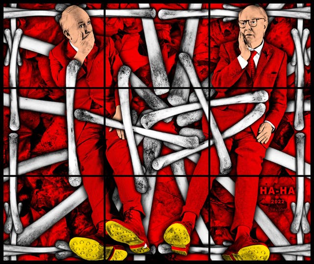 <p>A detail from Gilbert & George’s ‘HA-HA, 2022’</p>