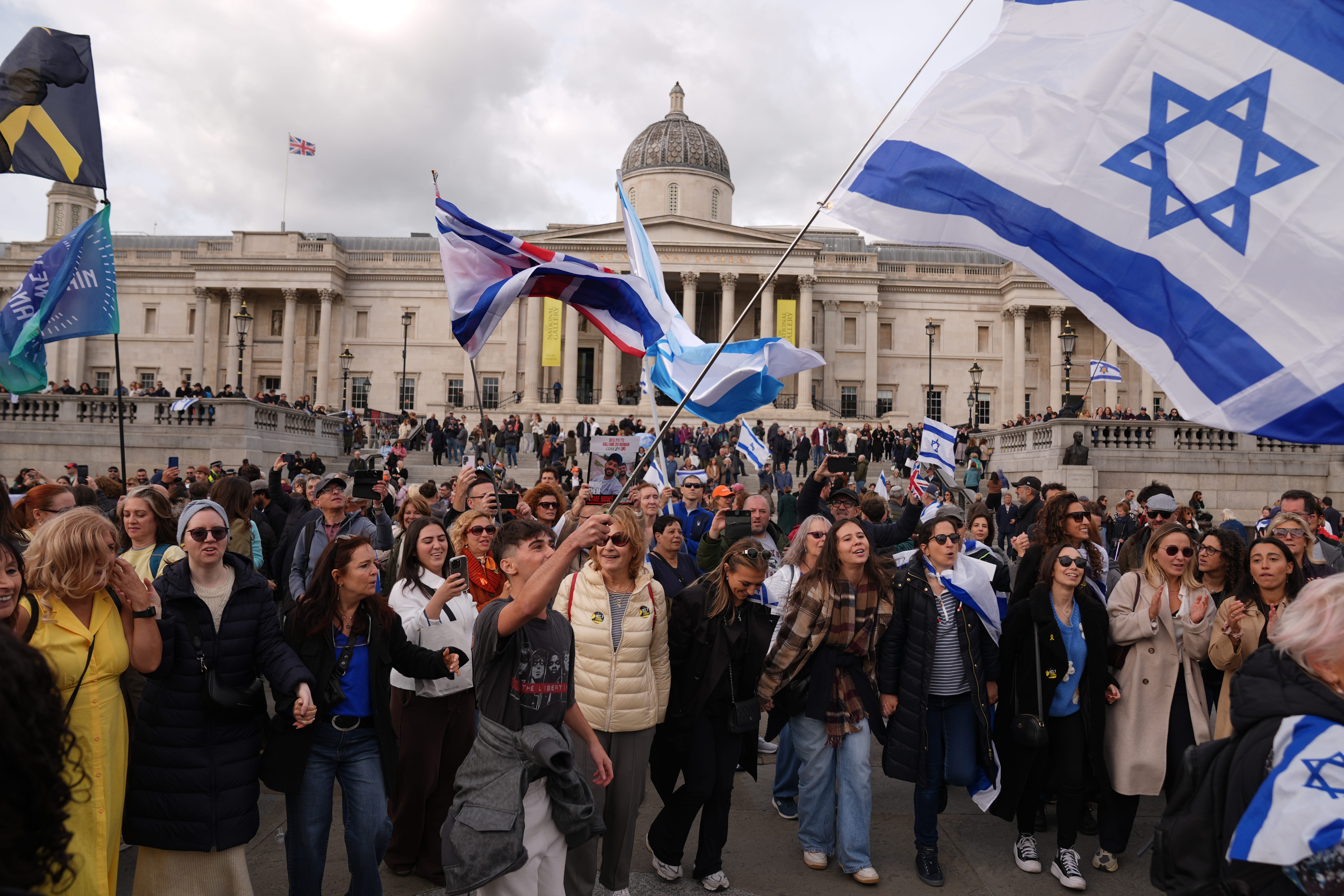 Police estimated that more than 2,500 people attended an event in Trafalgar Square marking the second anniversary of the October 7 terror attack in Israel (Maja Smiejkowska/PA)