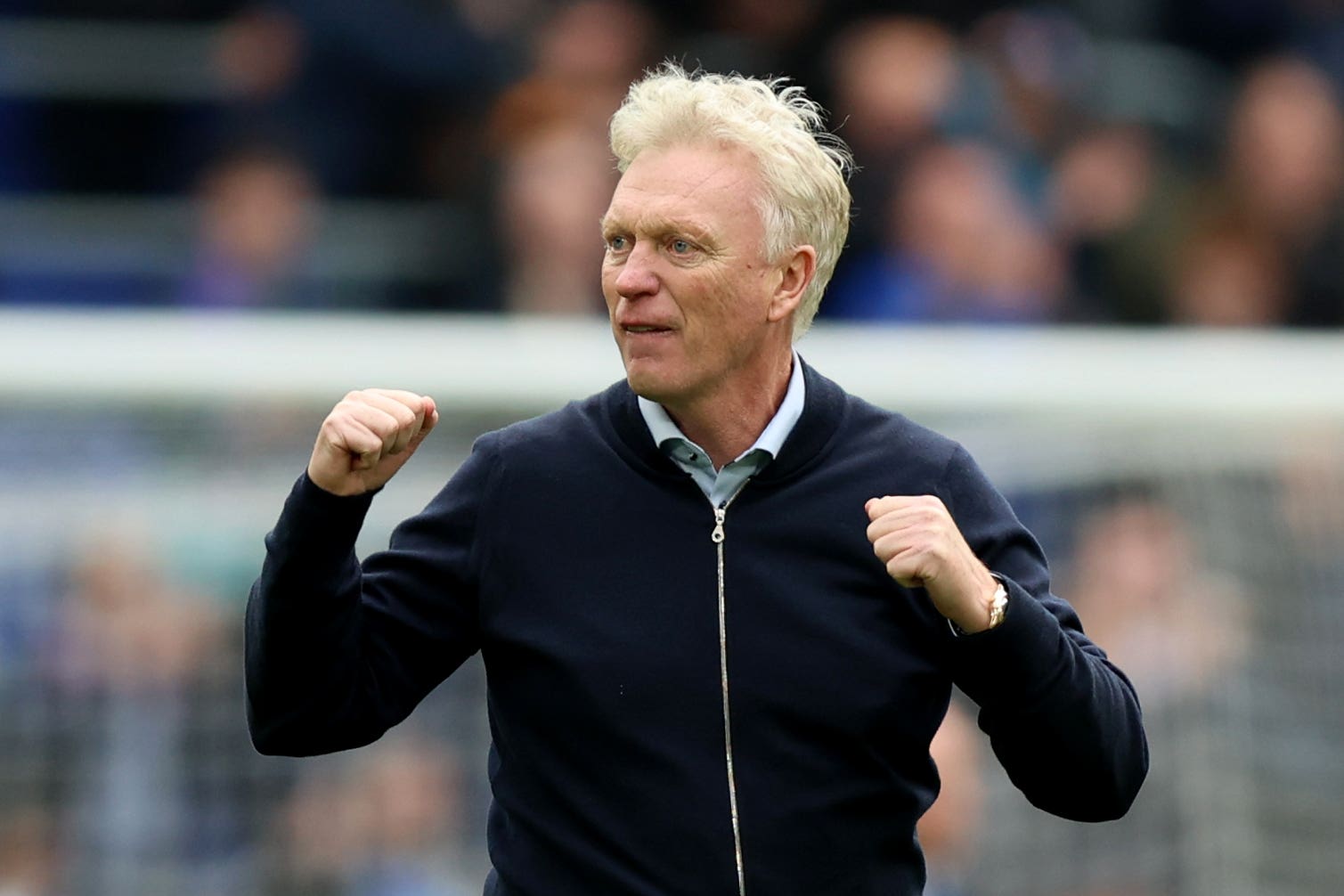 Everton manager David Moyes celebrates after the match (Nigel French/PA)