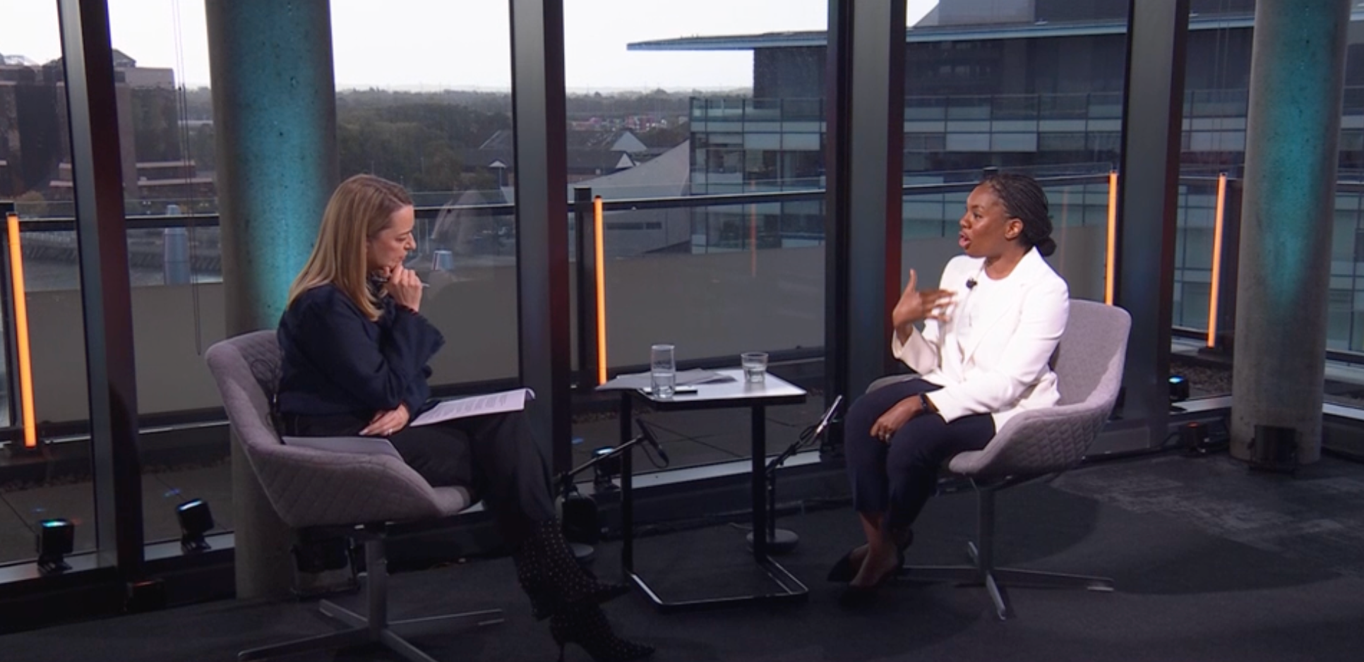 The Tory leader is having a fairly fiery exchange with Laura Kuenssberg on the BBC over her plans to leave the ECHR and deport around 150,000 people a year