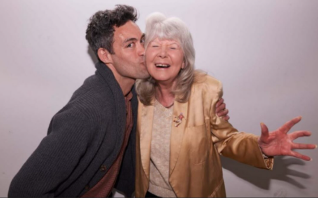 <p>Actor Alex Hassell photographed with late author Jilly Cooper</p>