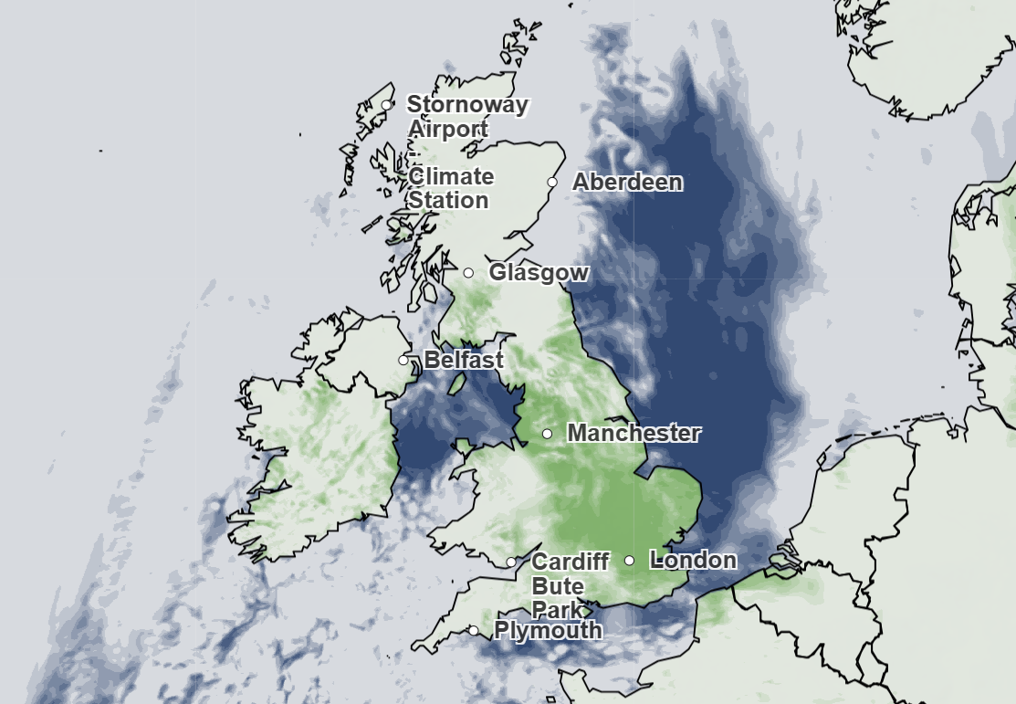 Cloud cover weather map for 6pm on 6 October, 2025