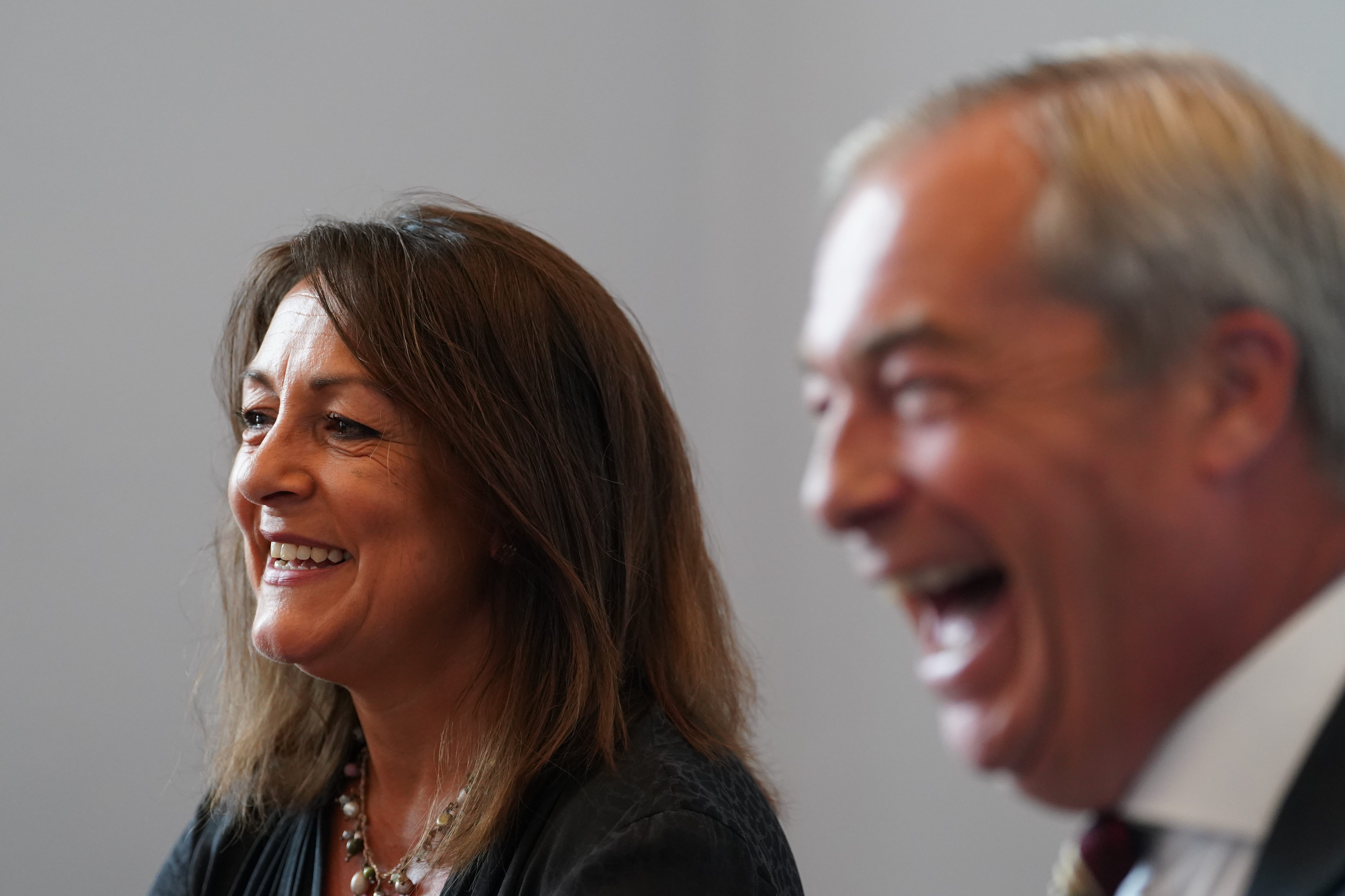 Kent County Council leader Linden Kemkaran with Reform UK leader Nigel Farage earlier this year (Gareth Fuller/PA)