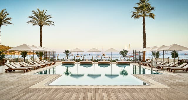 <p>The family swimming pool  at Nobu Hotel Ibiza Bay looks just as grown-up as the adult-only option</p>
