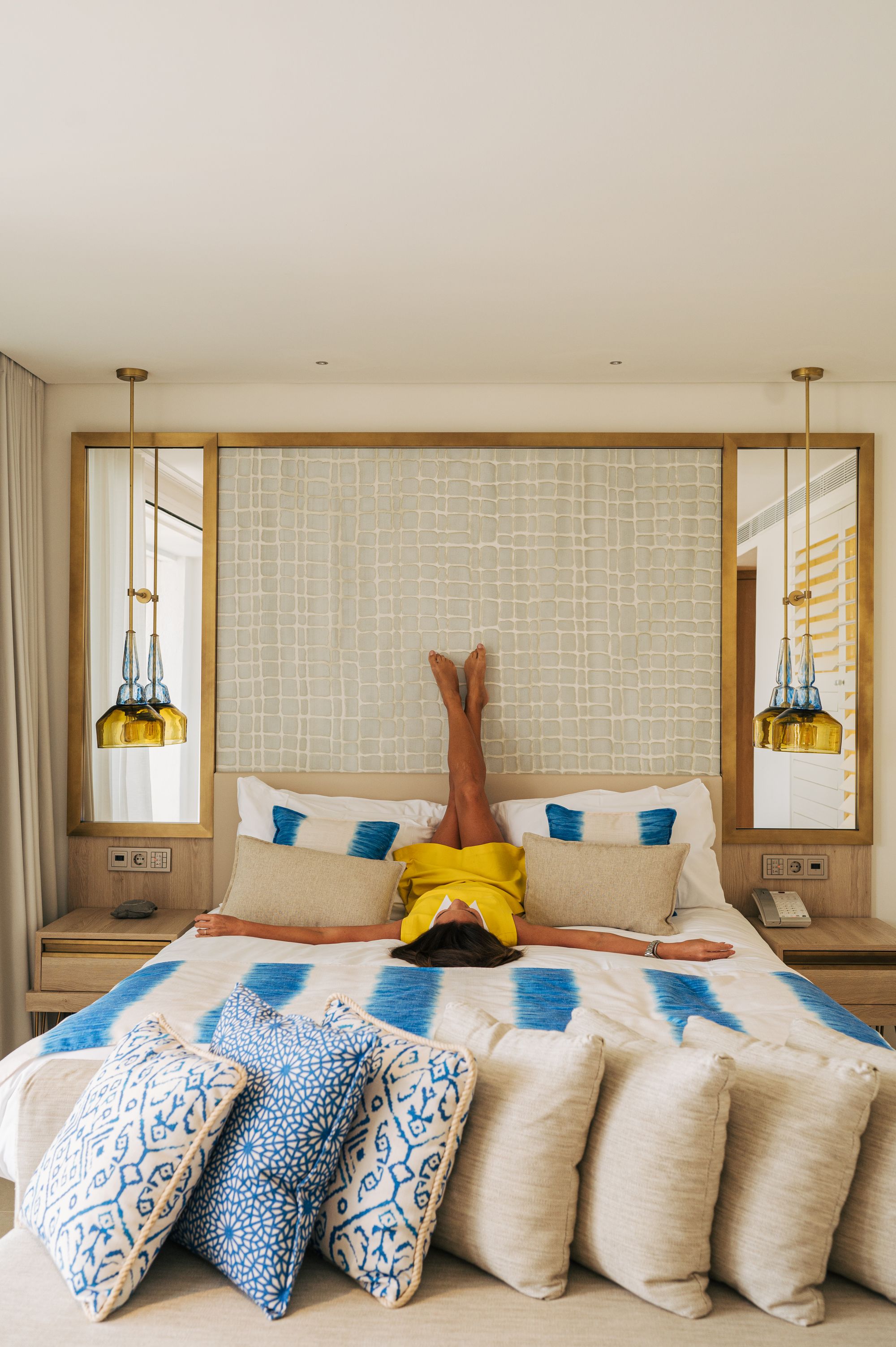 The stunning rooms boast ocean blue hues