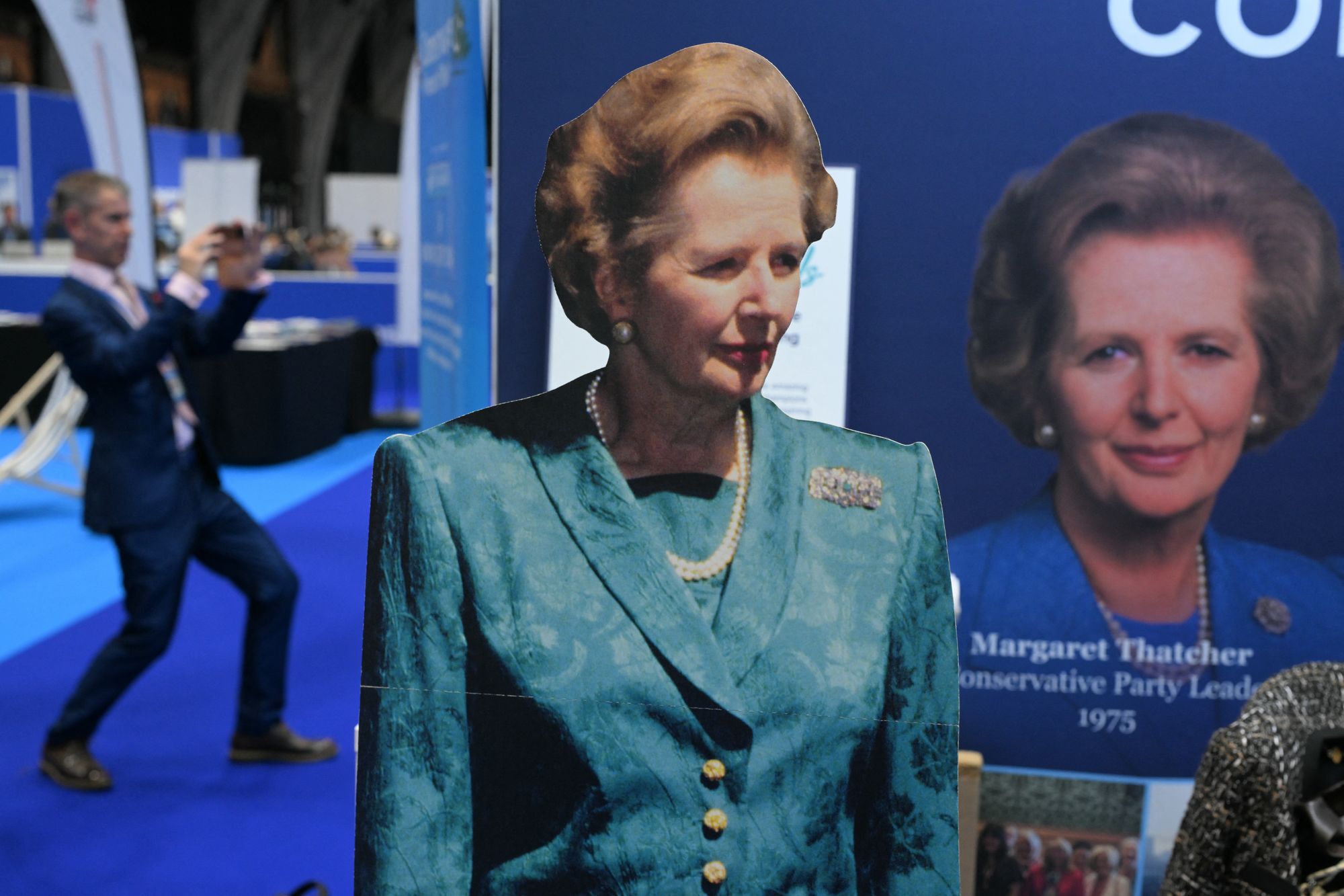 <p>‘Iron Lady’ Margaret Thatcher rendered in cardboard at this year’s Tory conference</p>