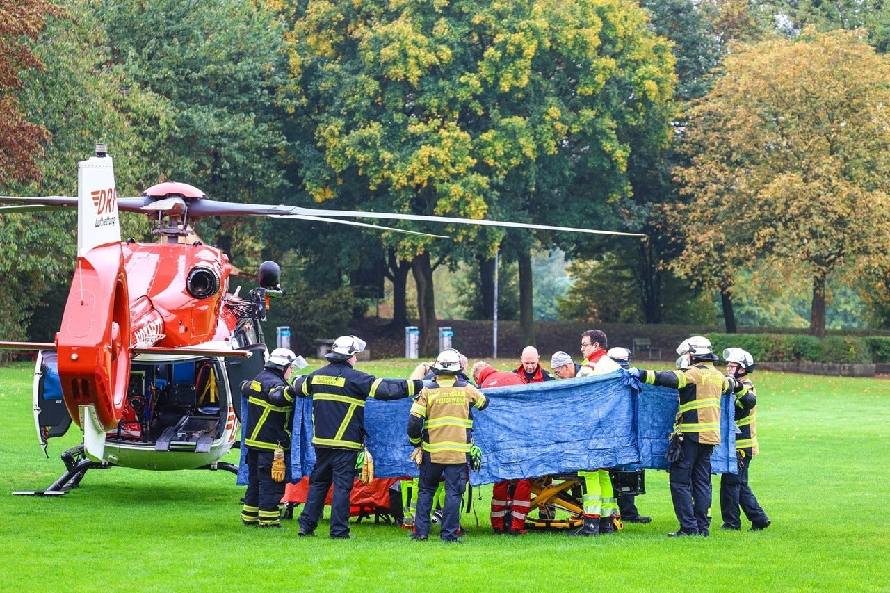 Emergency services and a rescue helicopter seen after the incident