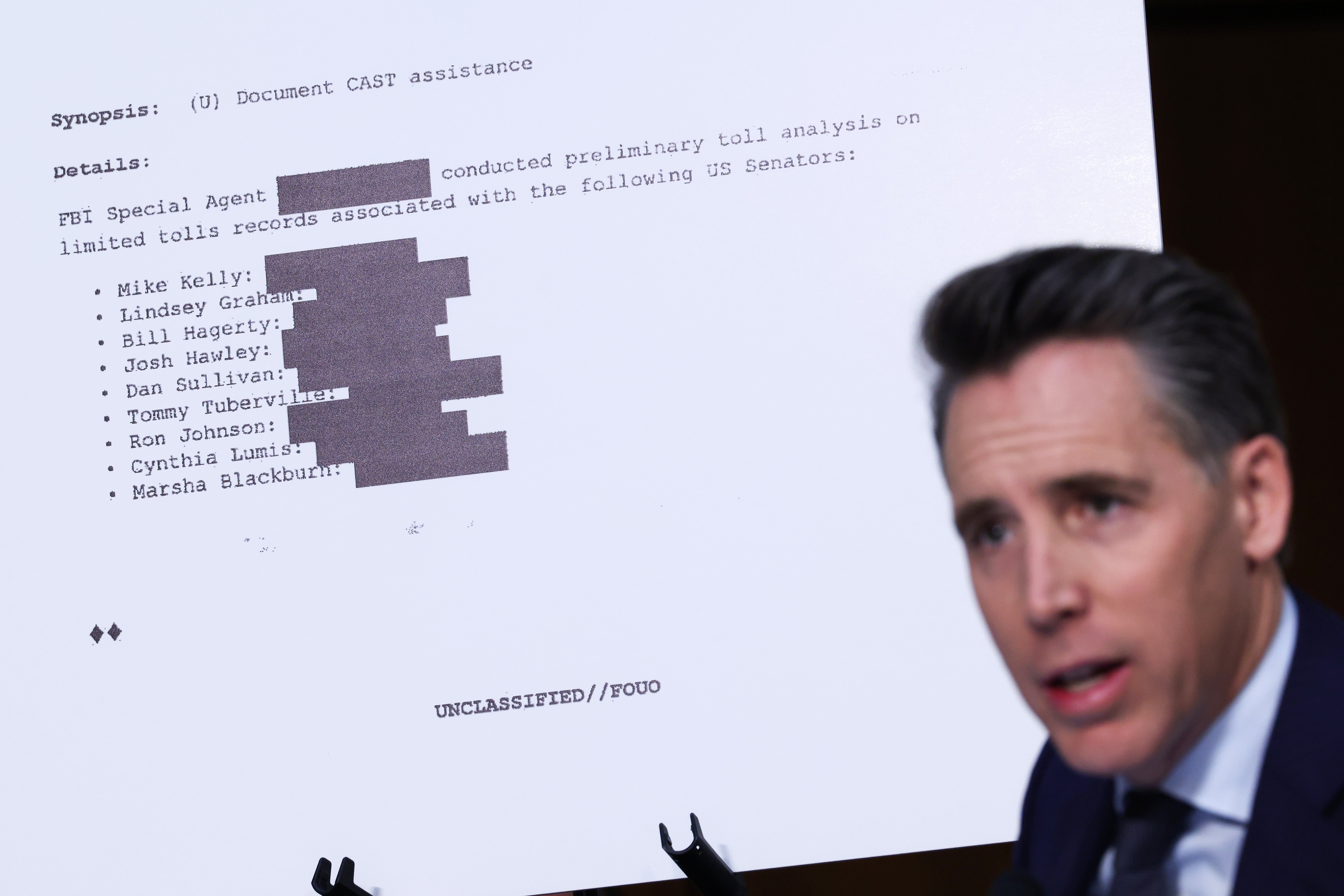 Republican Senator Josh Hawley, who voted against certifying election results in 2020, falsely characterized an FBI search of his call data as a ‘tap.’