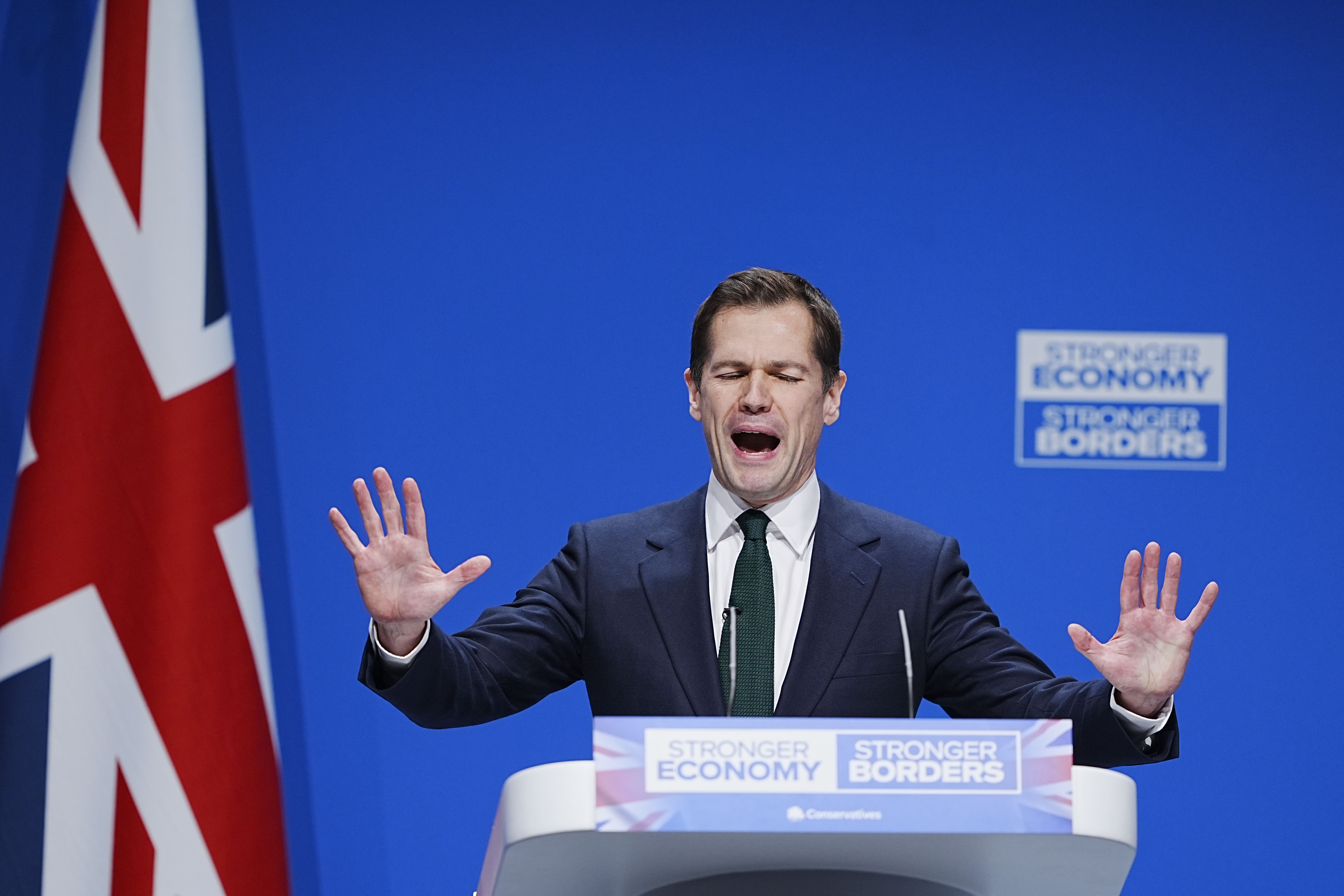Robert Jenrick delivers a speech during the Conservative Party conference (Peter Byrne/PA)
