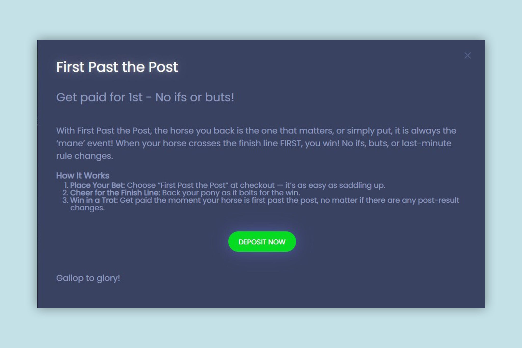 JeffBet also offers First Past The Post guarantee on UK and Irish racing