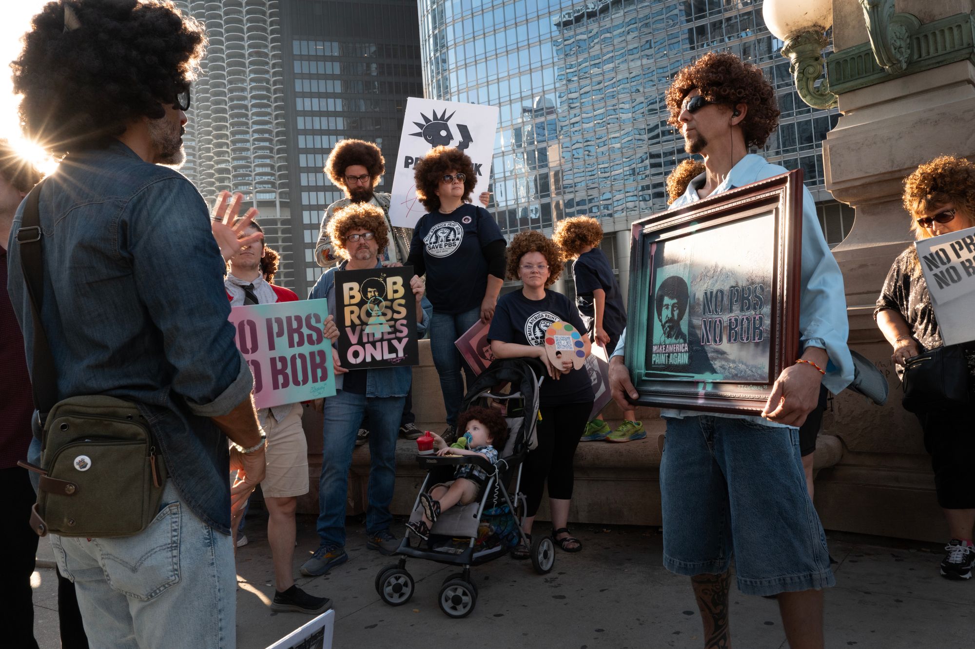 PBS supporters dressed up as Ross went out to protest President Donald Trump’s federal cuts to public radio and TV