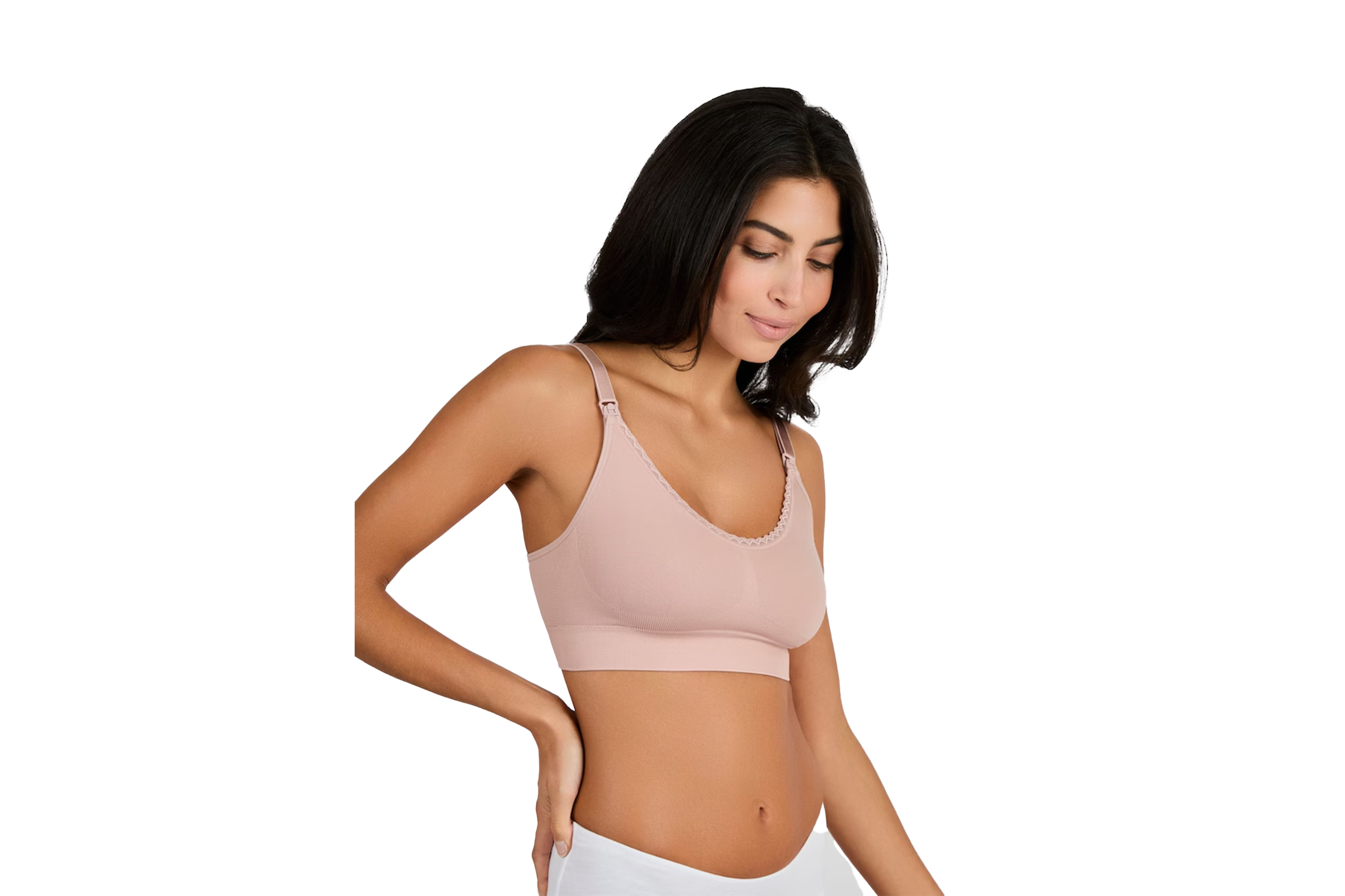 indybest best maternity bra review Jojo Mama Bébé pink lace trim seamless maternity and nursing bra
