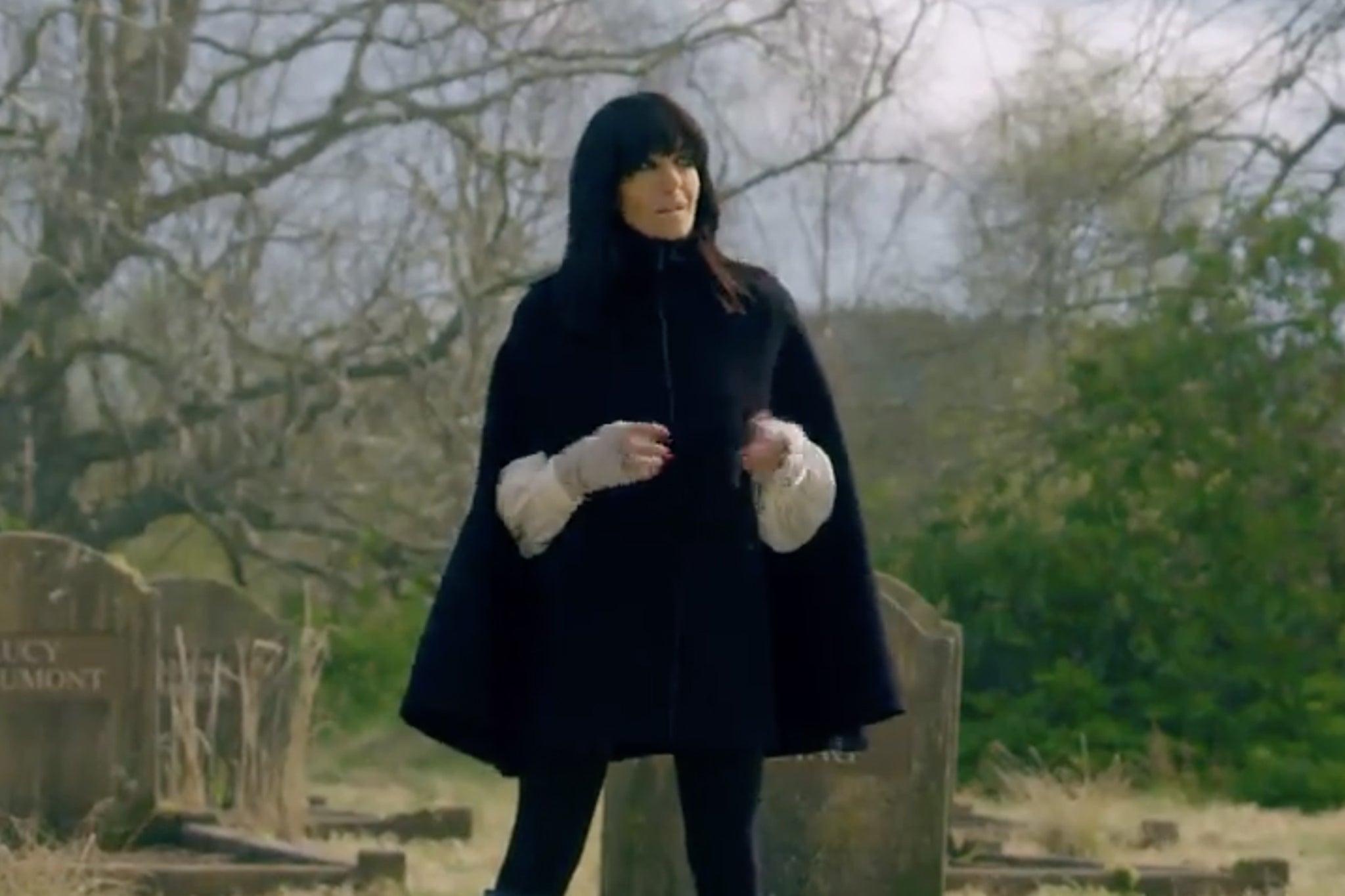 Claudia rewore one of her favourite pieces in episode one: a black cape