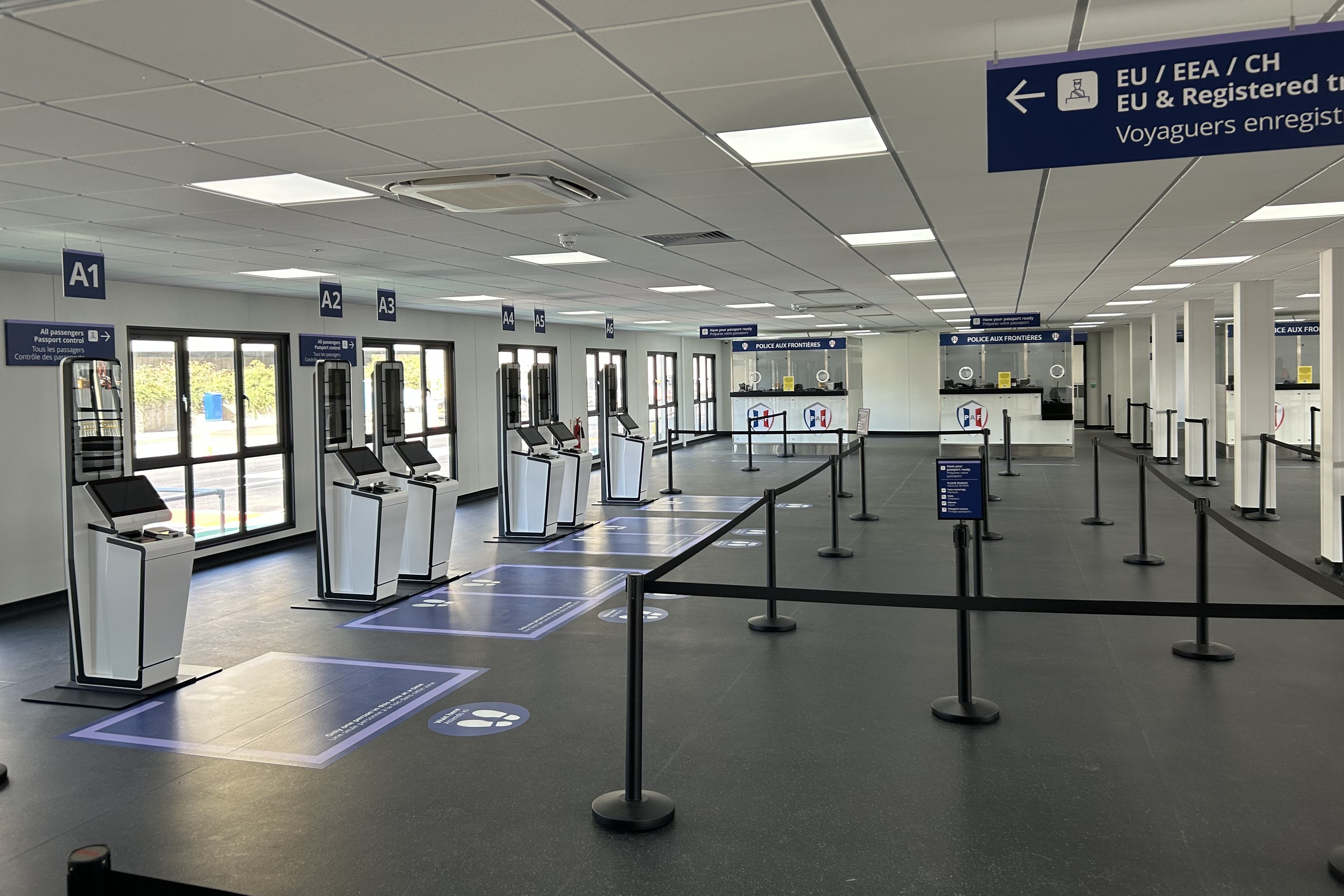 The new entry and exit system for coach travellers, during a preview of the newly developed Entry Exit System (EES) zone at the Western Docks in the Port of Dover, Kent. Picture date: Wednesday October 8, 2025.