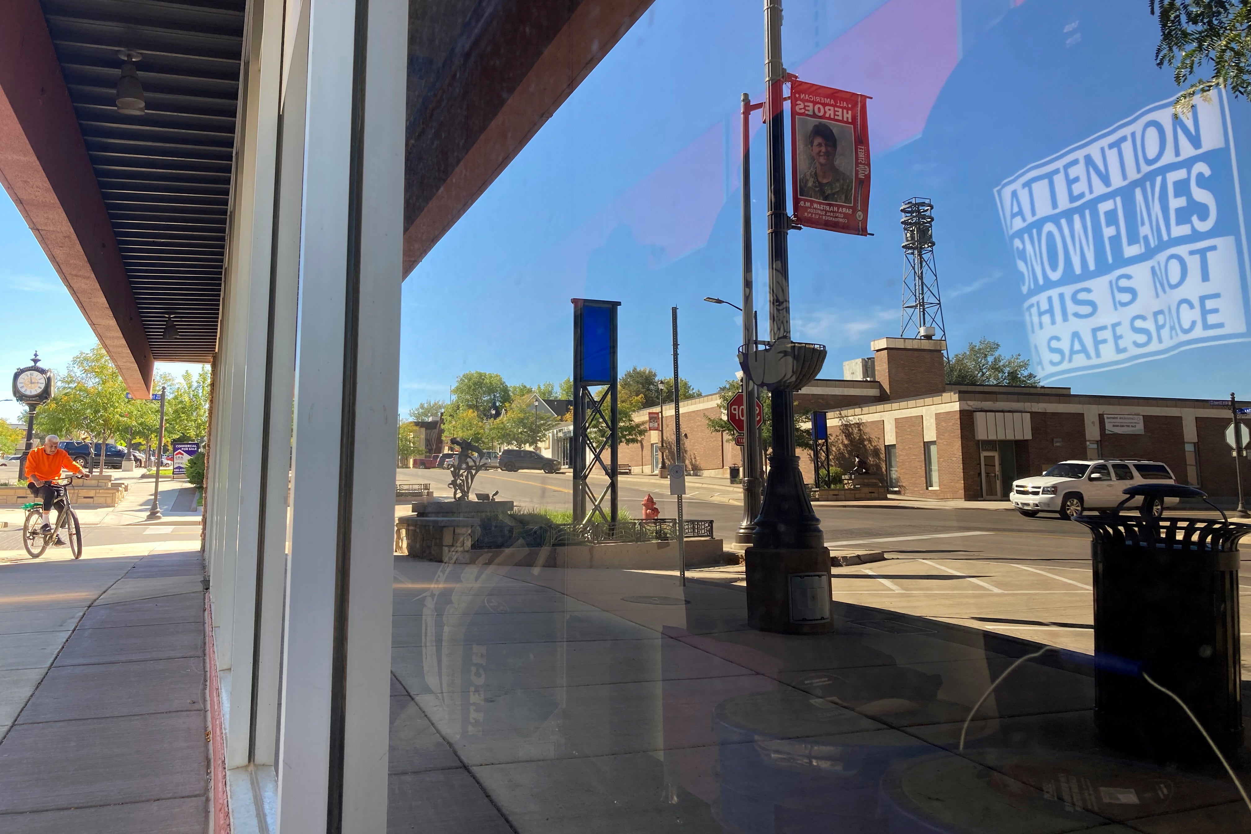 A shirt makes a political statement in a storefront in Gillette, Wyoming