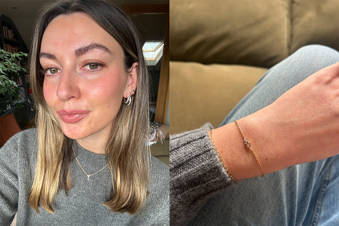 Three of my favourite pieces: the pave double hoops, with the matching crystal cluster bracelet and necklace