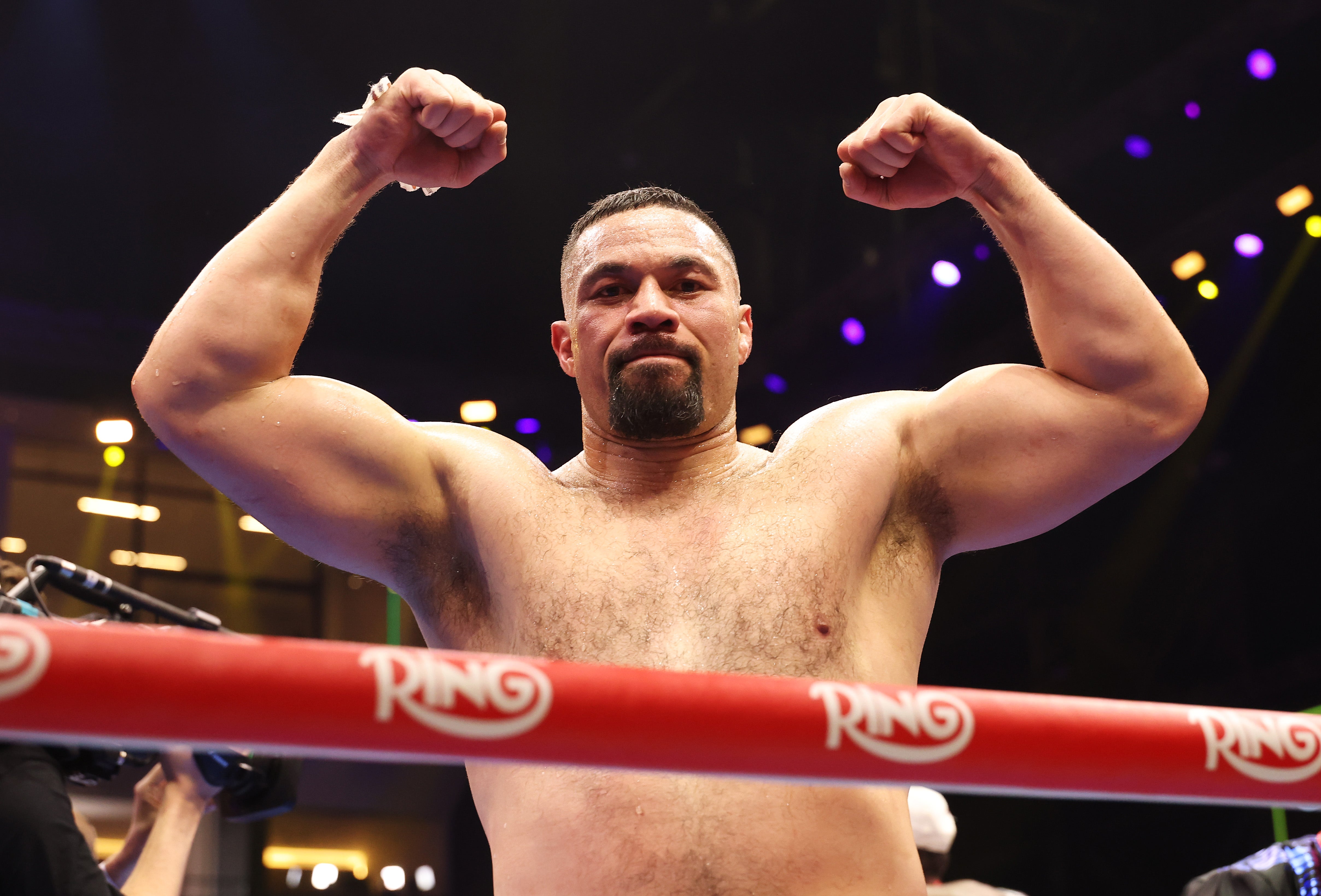 Joseph Parker celebrates his early knockout of Martin Bakole