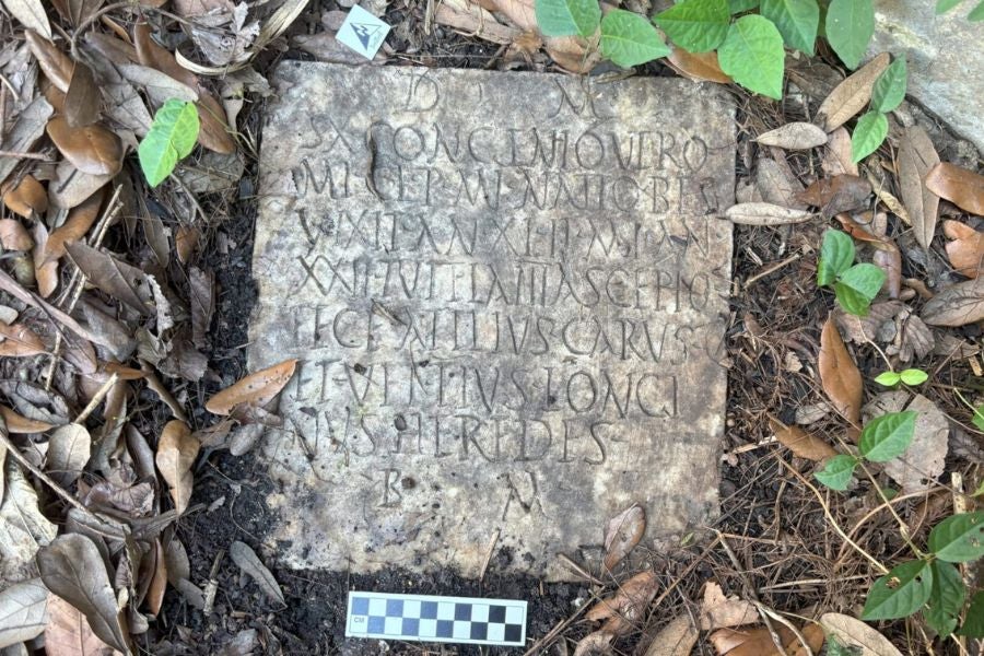 The ancient Roman tombstone was found in a New Orleans couple's garden, under six years of overgrowth