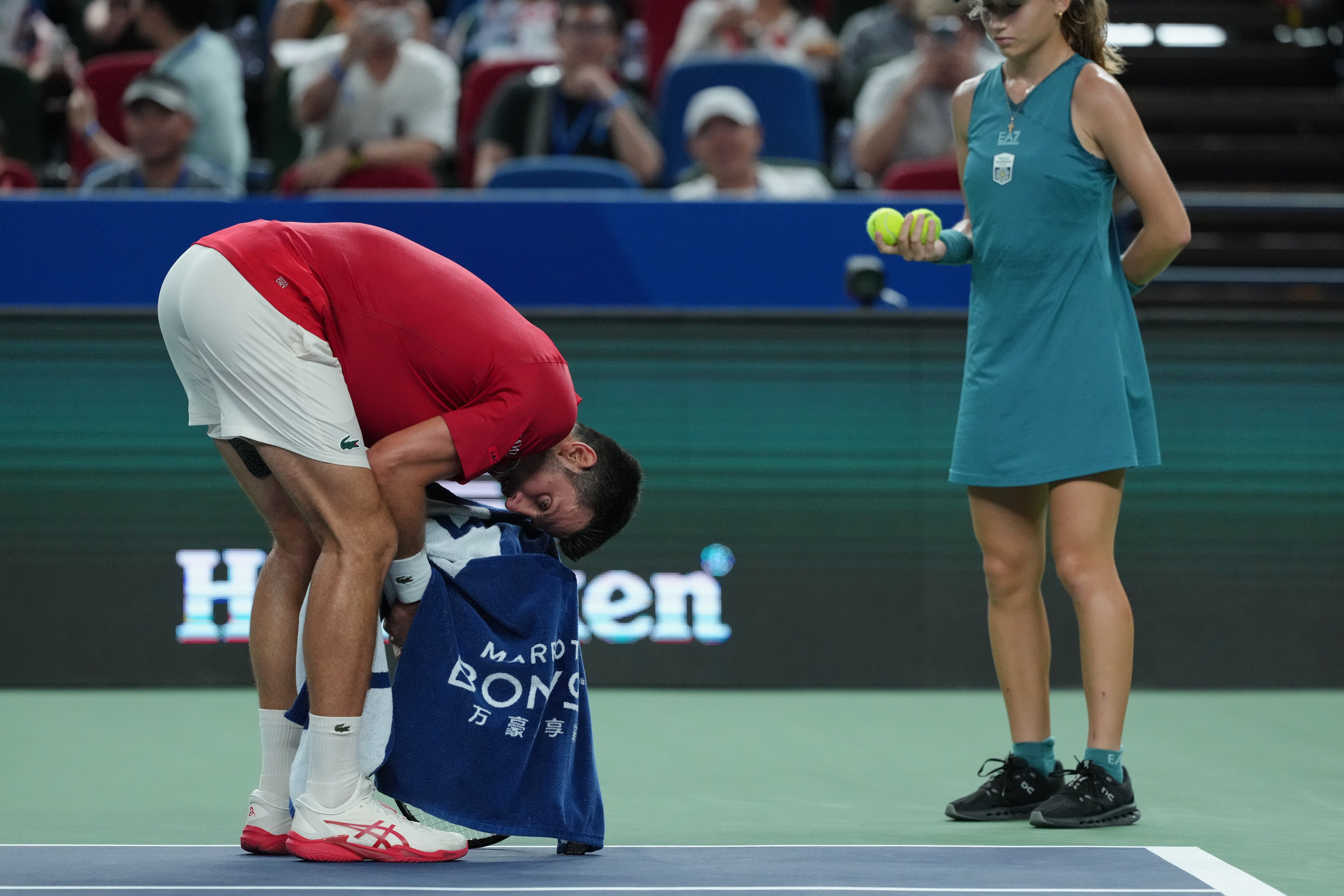 Djokovic was left gasping for air as he battled the World No 44 Zizou Bergs