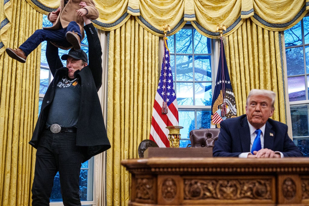 Elon Musk with his son X, during a White House visit in February