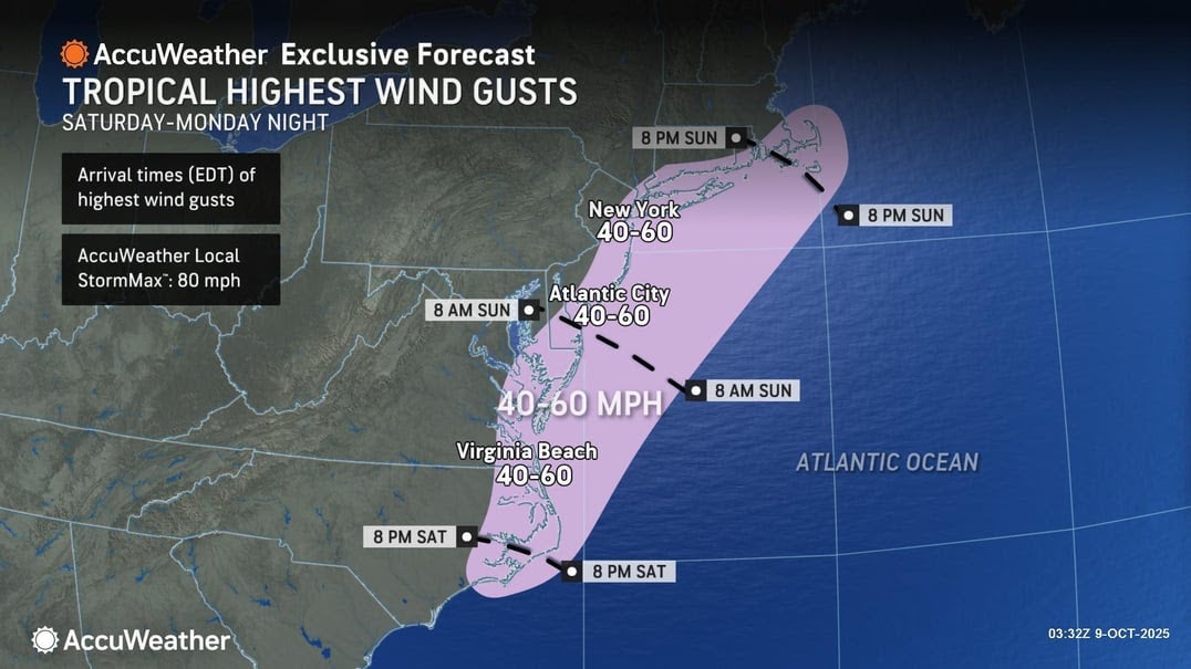 Wind gusts up to 60 miles per hour could knock out power for East Coasters and bring other damage