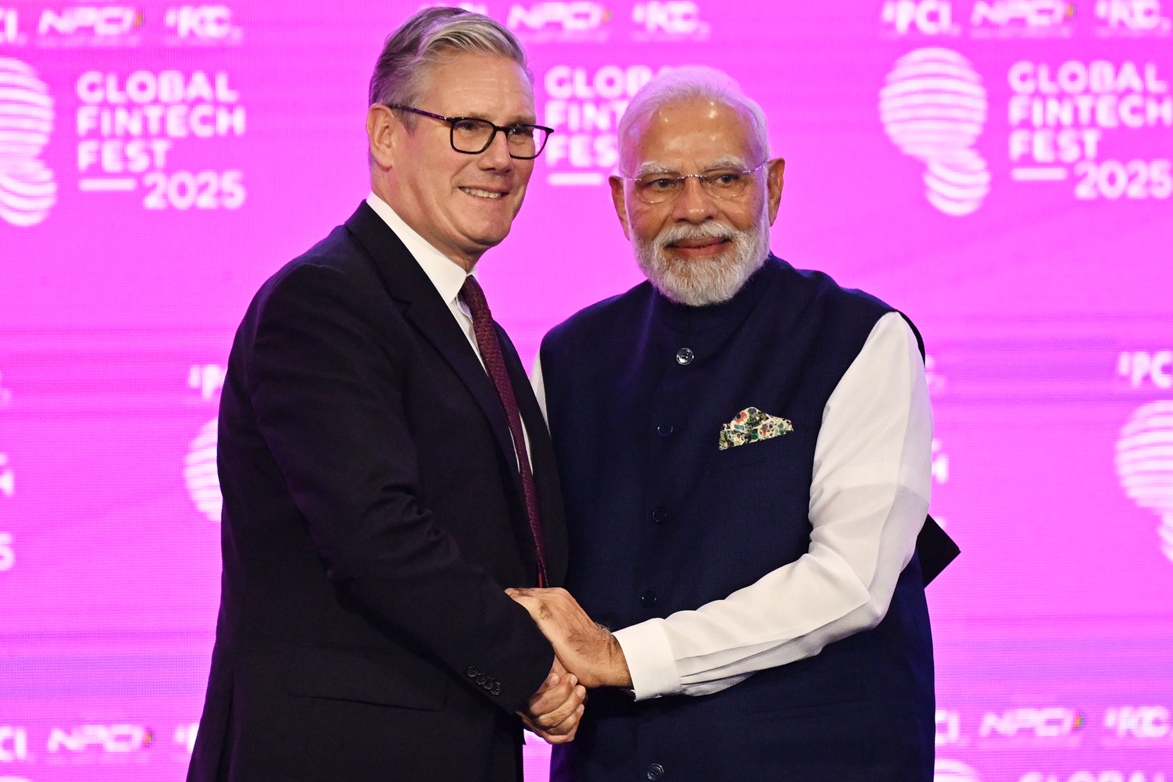Keir Starmer and Indian prime minister Narendra Modi at the Global Fintech Fest in Mumbai