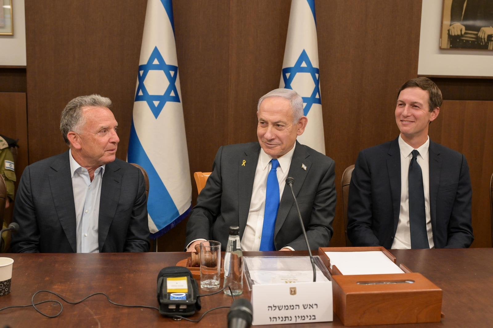 Steve Witkoff, left, and Jared Kushner, right, join Benjamin Netanyahu's cabinet meeting on Thursday