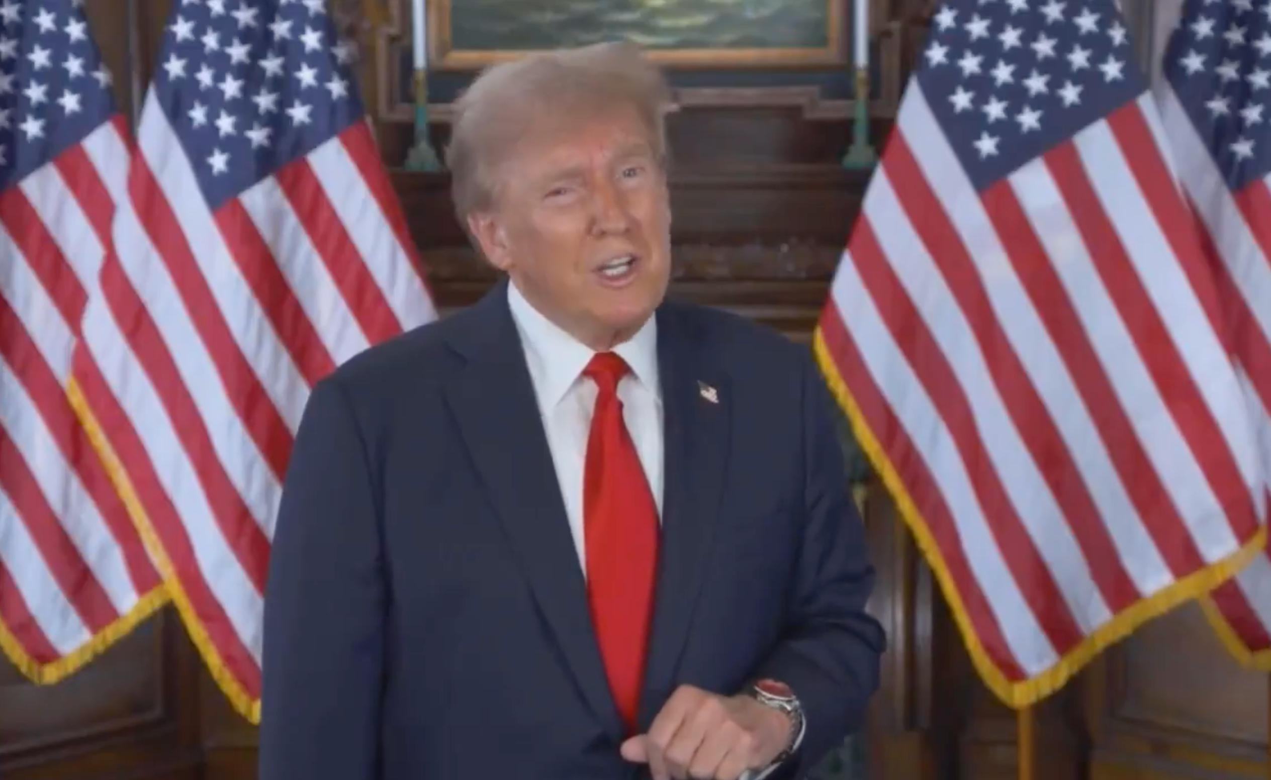 Donald Trump promotes the ‘Red Beauty’ watch in a commercial on Newsmax. Ads for the president’s timepiece collection are now running regularly on the network