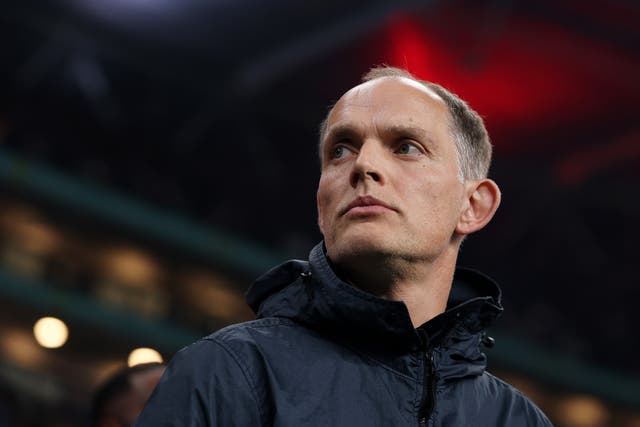 <p>Thomas Tuchel, Head Coach of England, looks on prior to the friendly against Wales</p>