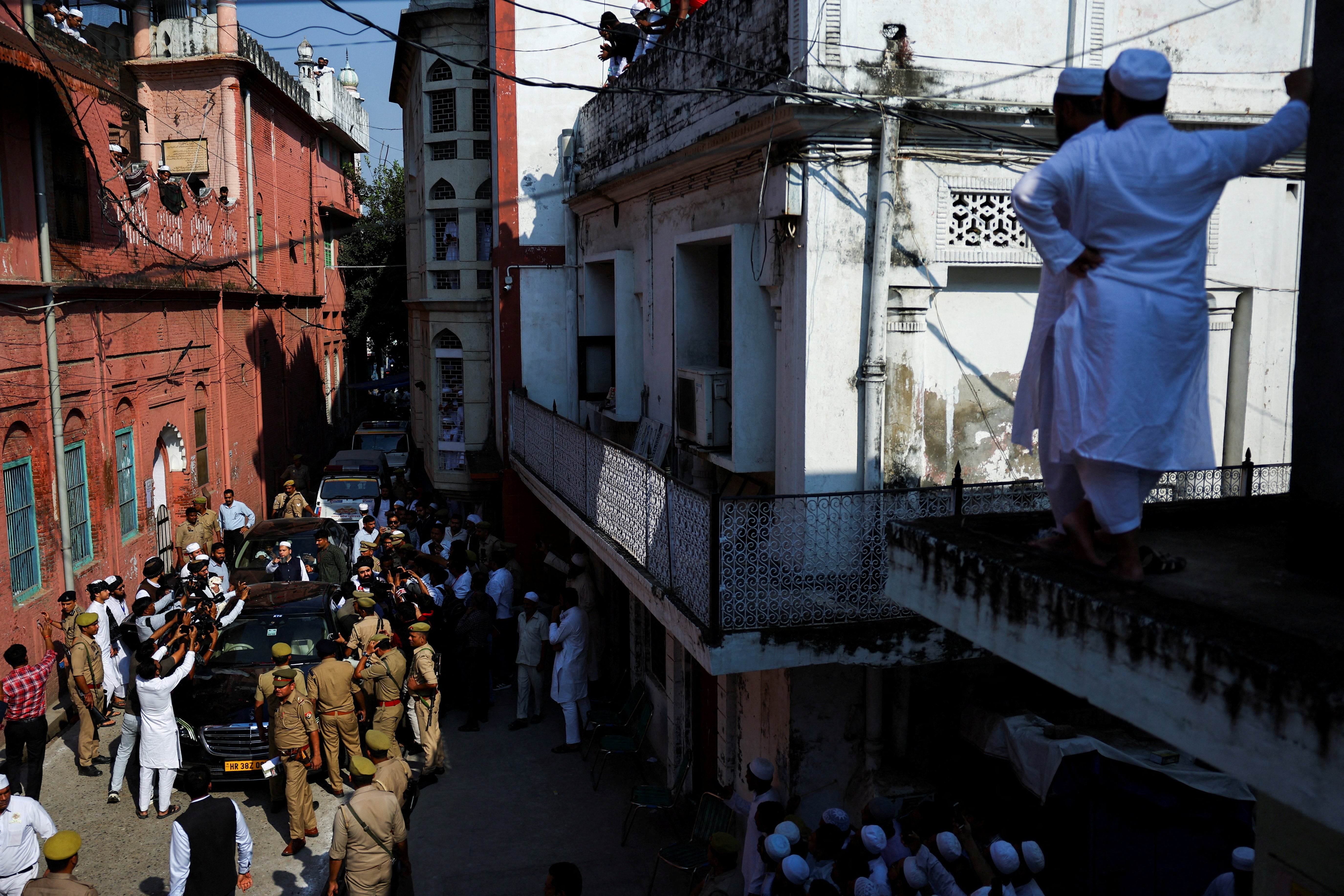 The Taliban foreign minister gave interviews to media outside the guest house near the Darul Uloom Deoband, an Islamic seminary, in Deoband, Uttar Pradesh