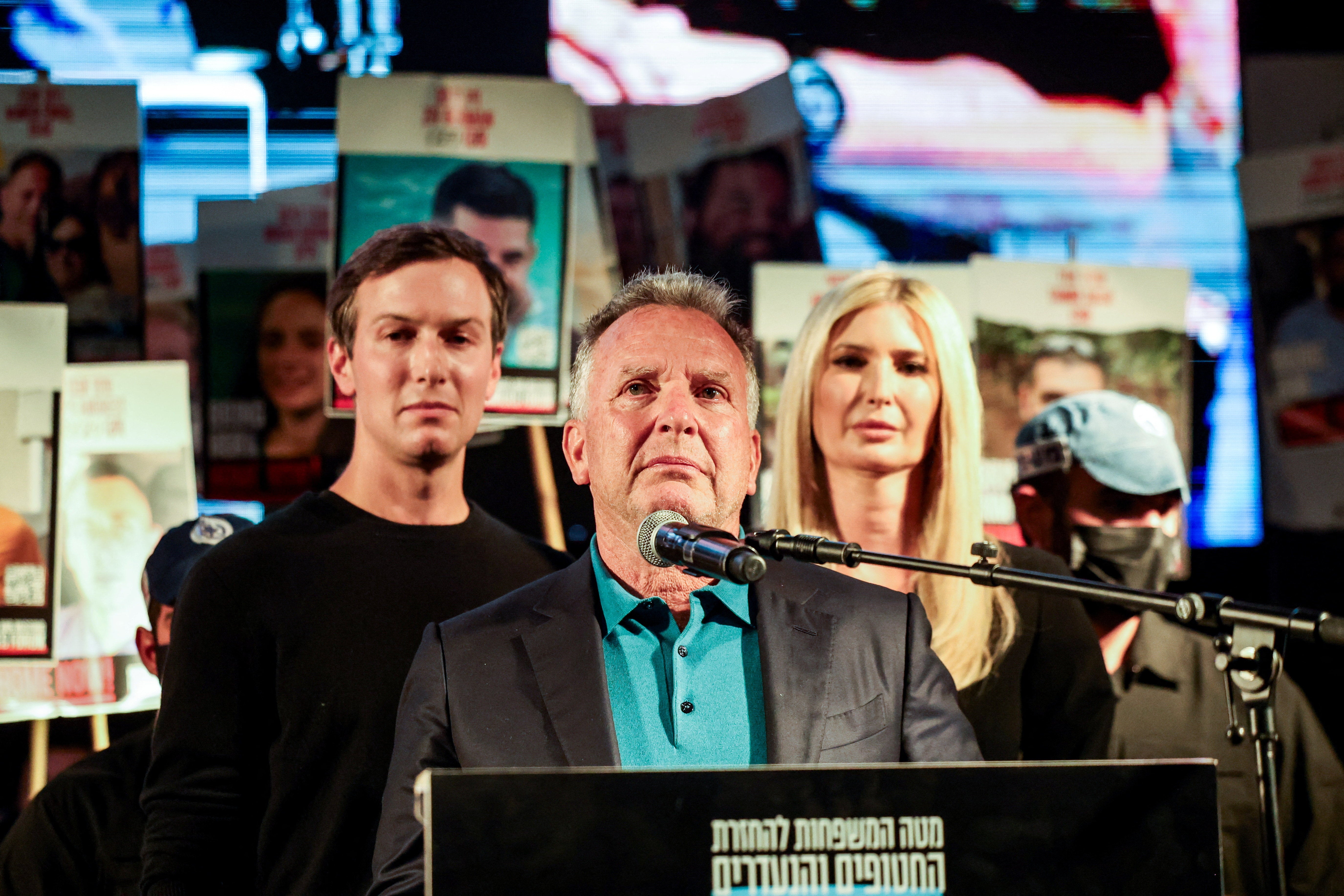US special envoy to the Middle East Steve Witkoff spoke at Hostages Square, flanked by Jared Kushner and Ivanka Trump on Saturday night