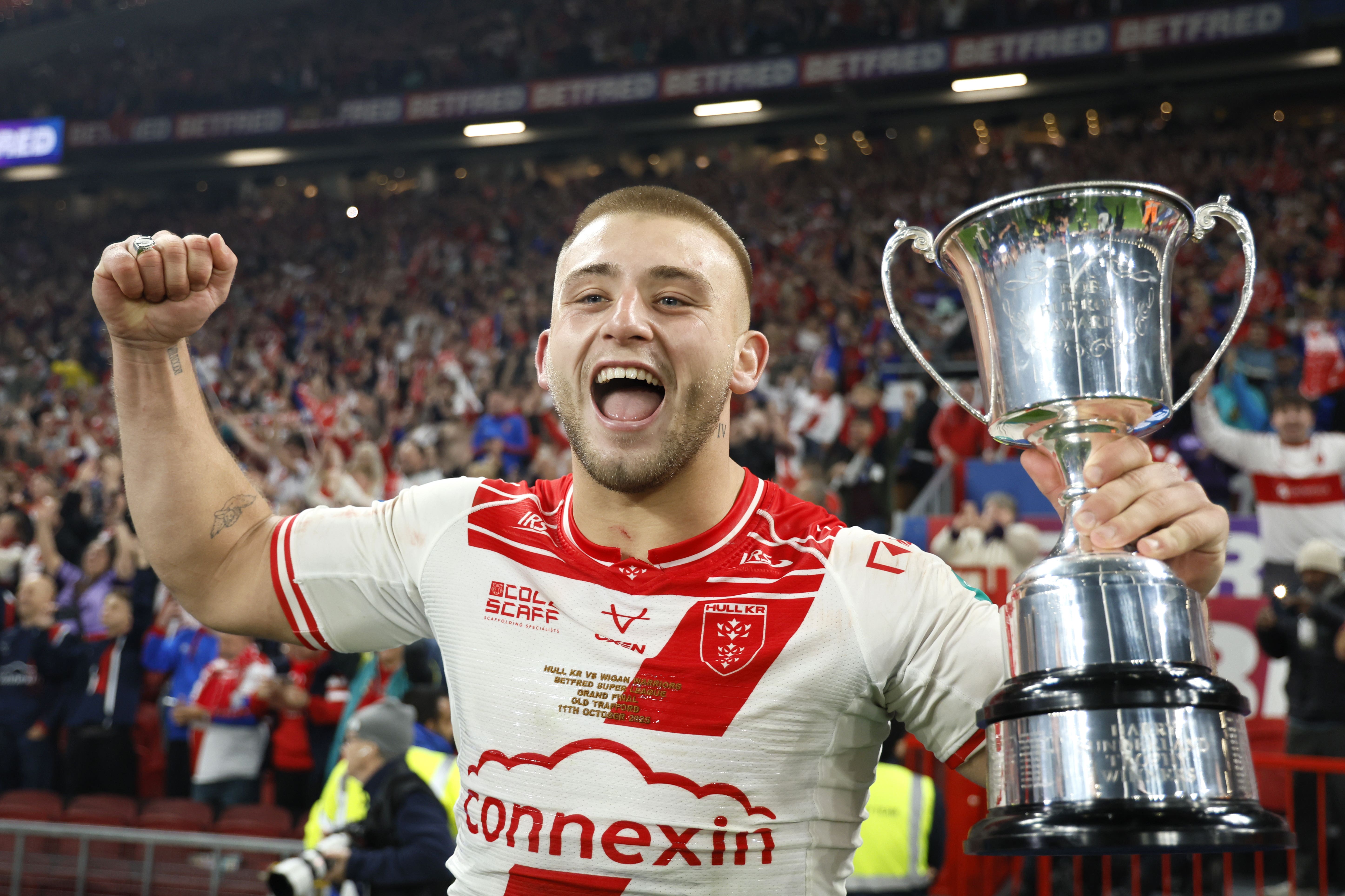 Hull KR’s Mikey Lewis lifted the trophy following the Super League Grand Final (Richard Sellers/PA)