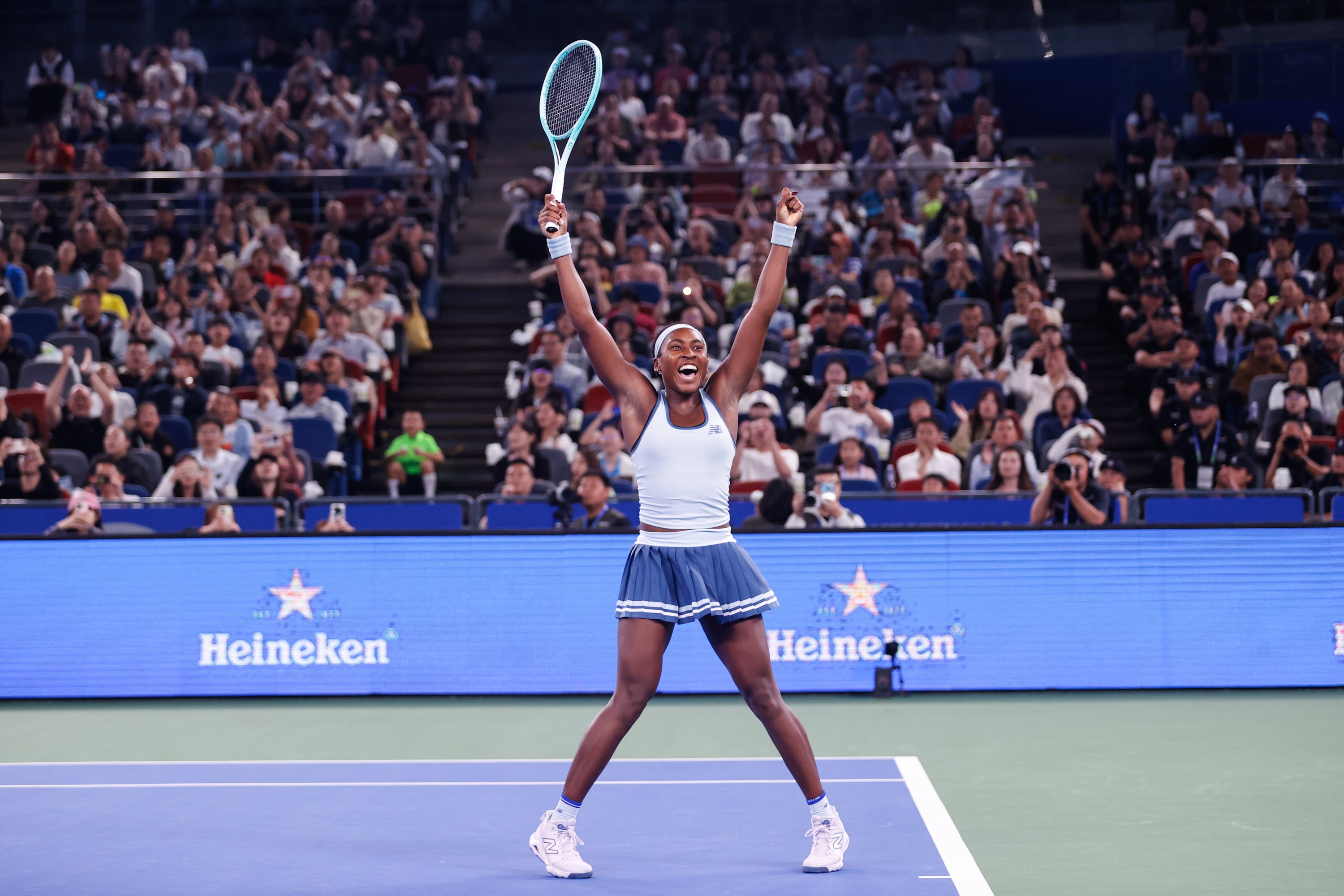 Coco Gauff celebrating her Wuhan Open triumph